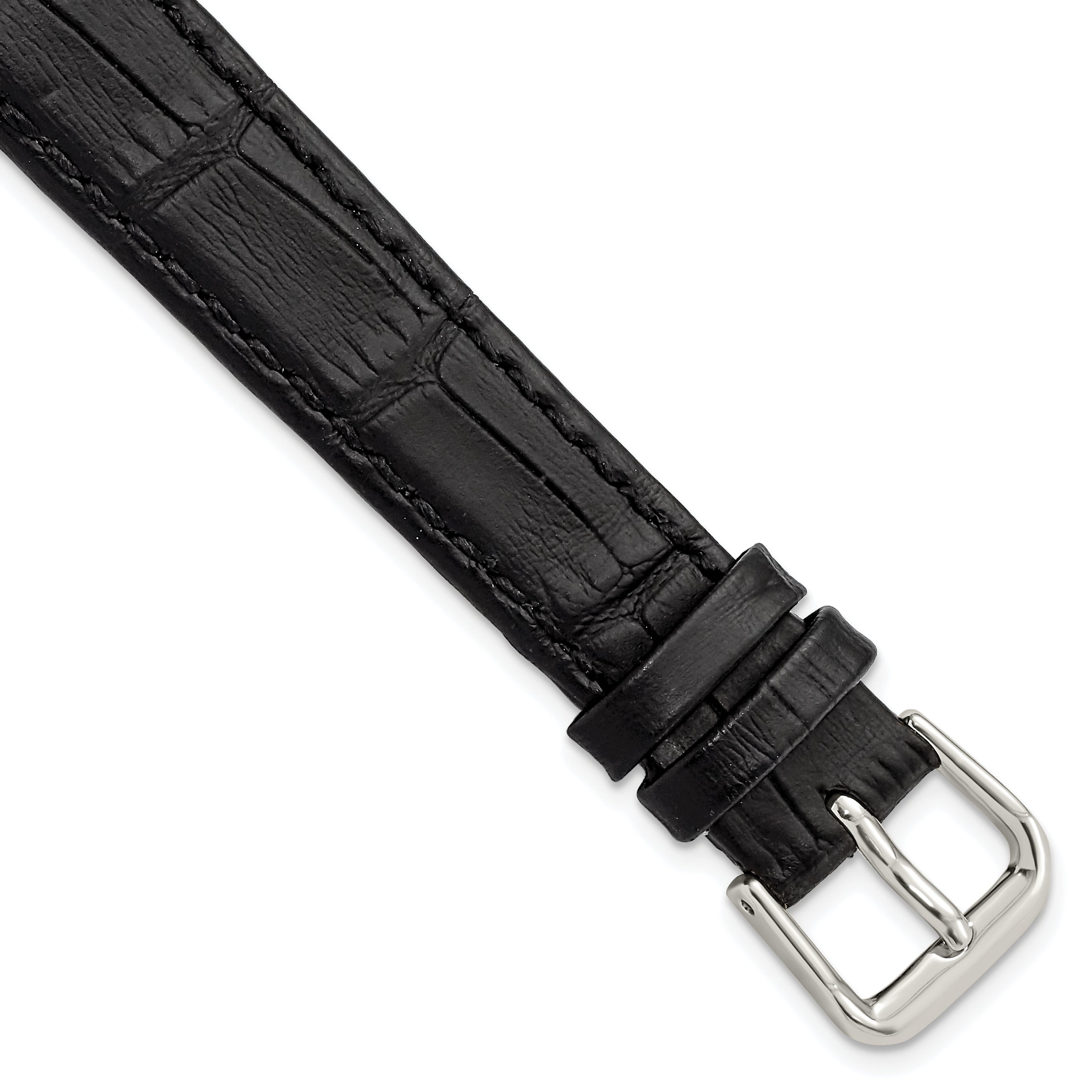 DeBeer 14mm Black Matte Wild Alligator Grain Leather with Silver-tone Buckle 6.75 inch Watch Band