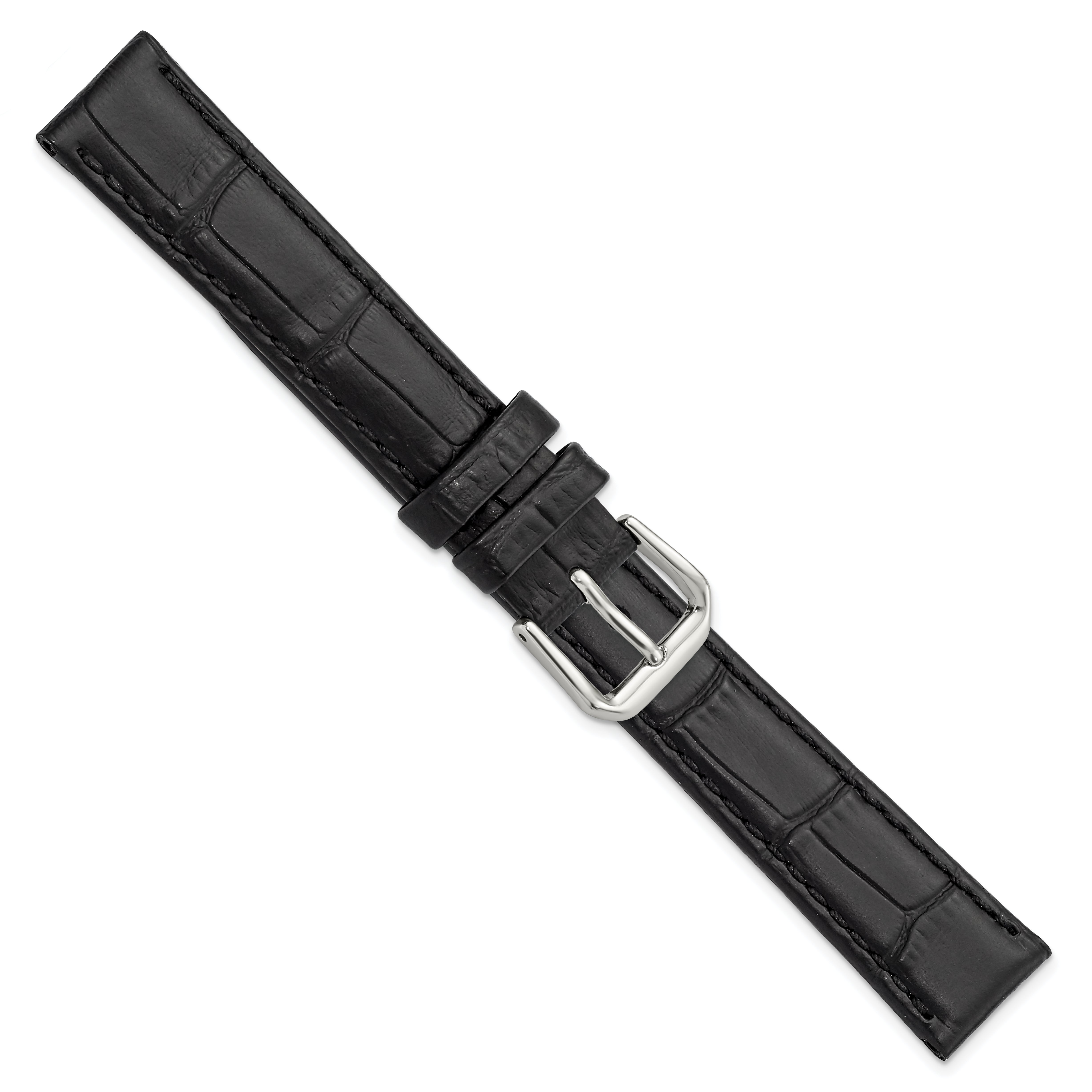 12mm Black Matte Wild Alligator Grain Leather with Silver-tone Buckle 6.75 inch  Watch Band