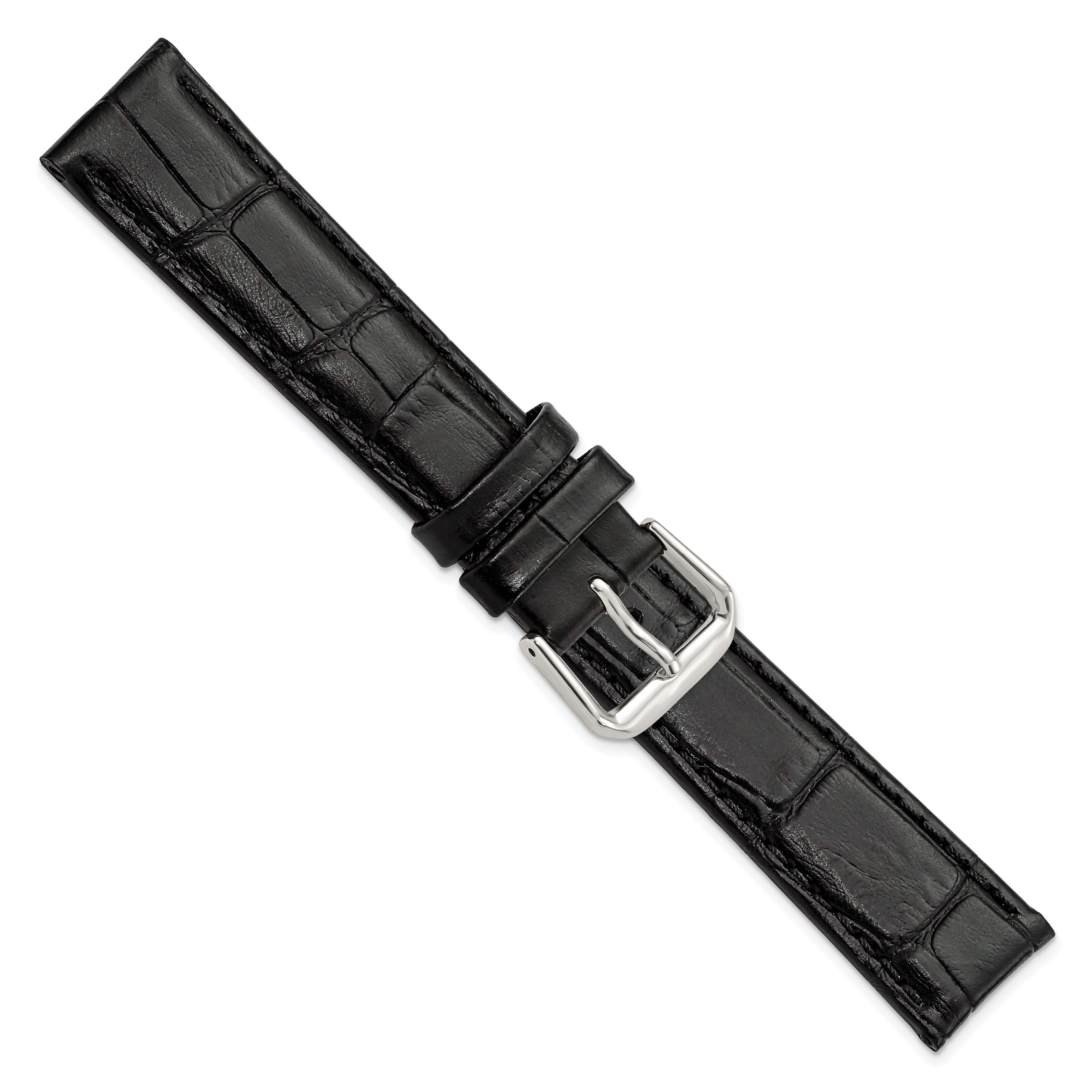 12mm Black Matte Wild Alligator Grain Leather with Silver-tone Buckle 6.75 inch  Watch Band