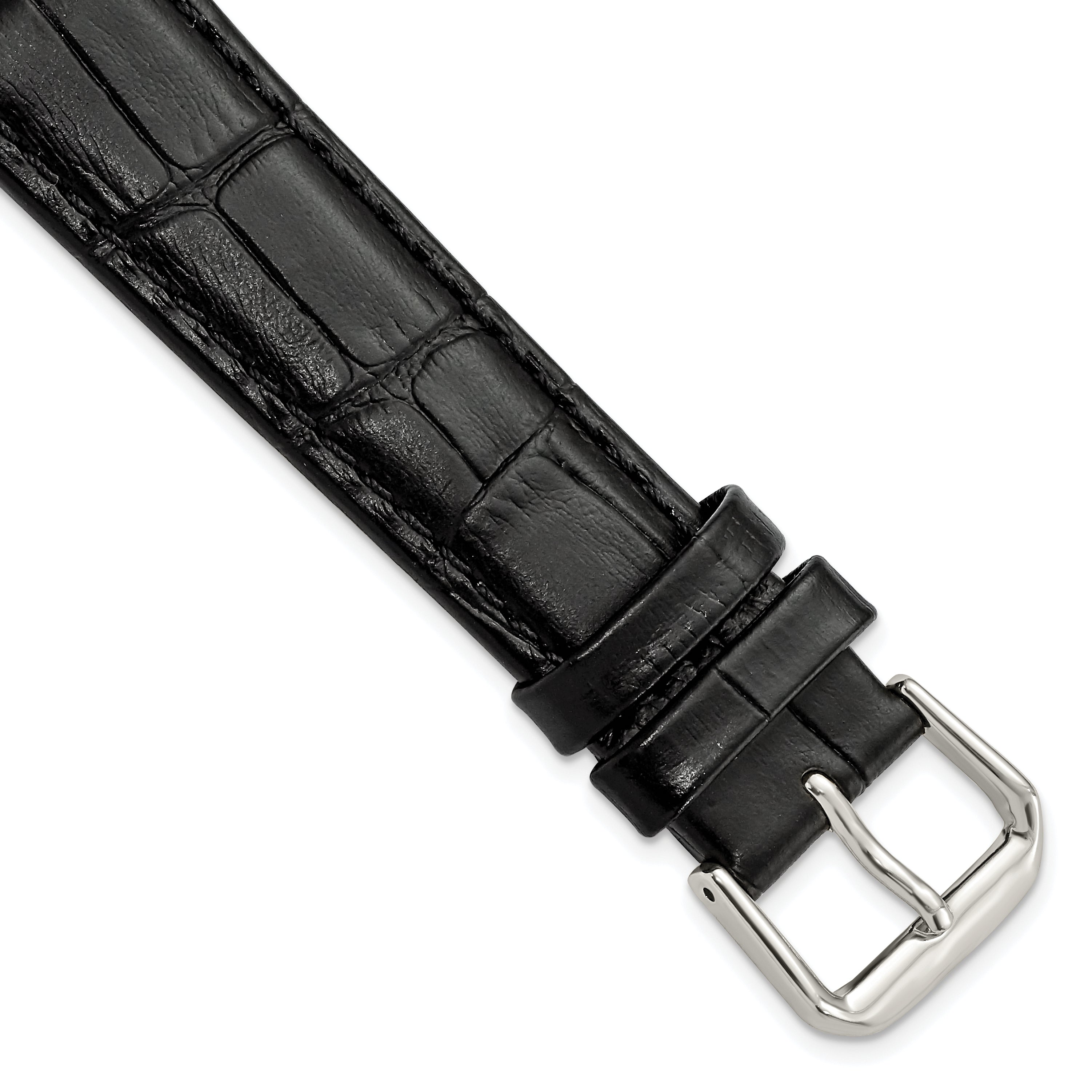 DeBeer 18mm Black Matte Wild Alligator Grain Leather with Silver-tone Buckle 7.5 inch Watch Band