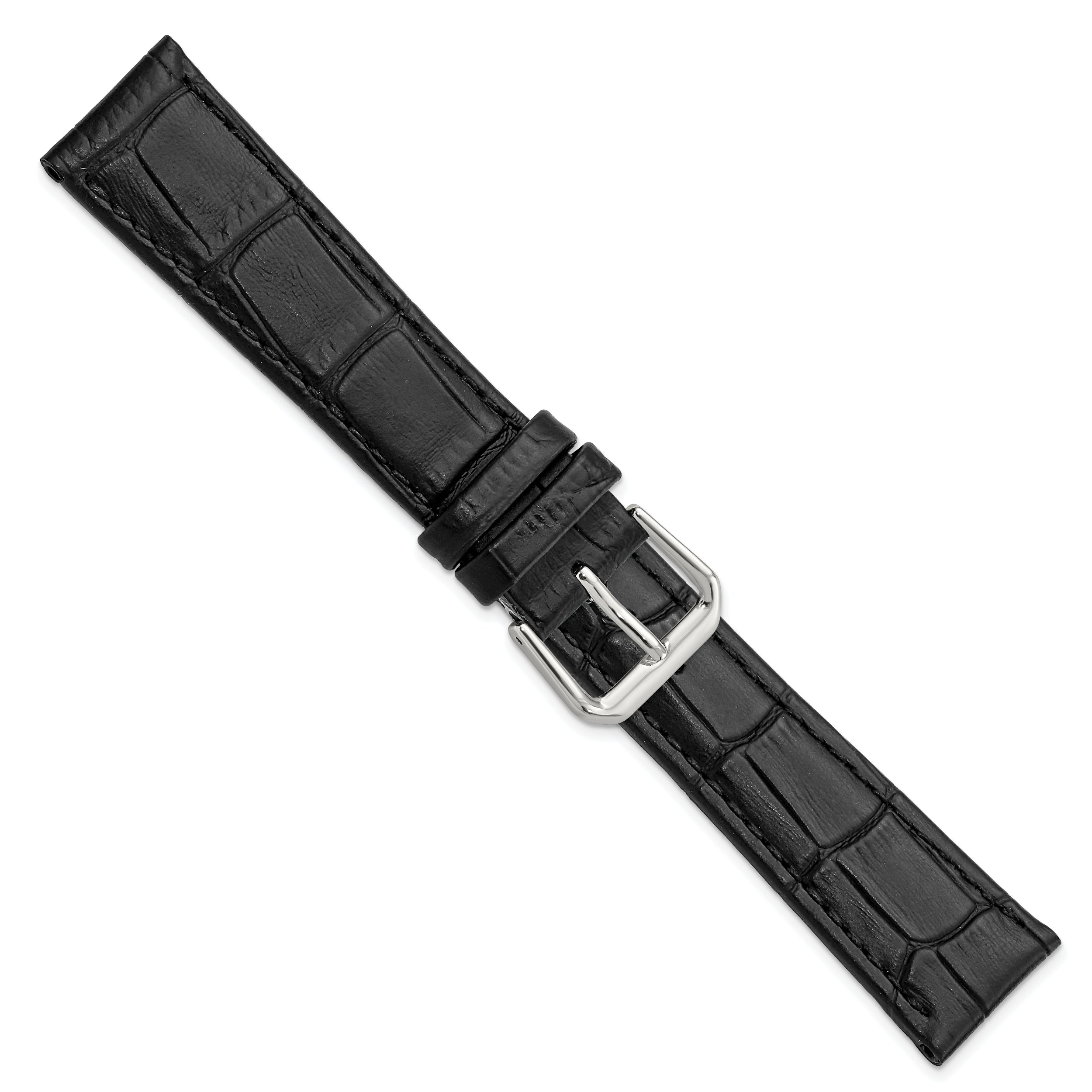 12mm Black Matte Wild Alligator Grain Leather with Silver-tone Buckle 6.75 inch  Watch Band