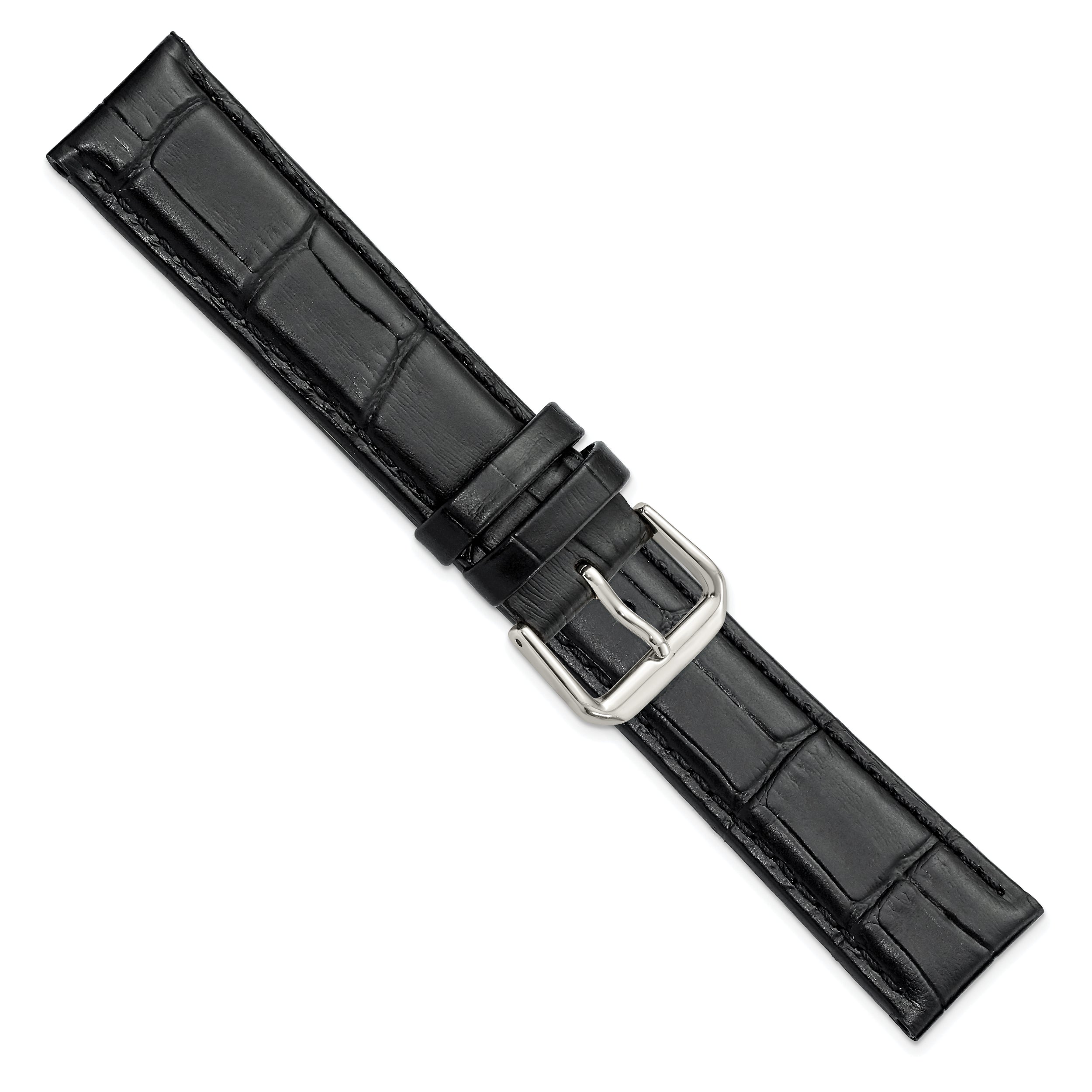 12mm Black Matte Wild Alligator Grain Leather with Silver-tone Buckle 6.75 inch  Watch Band