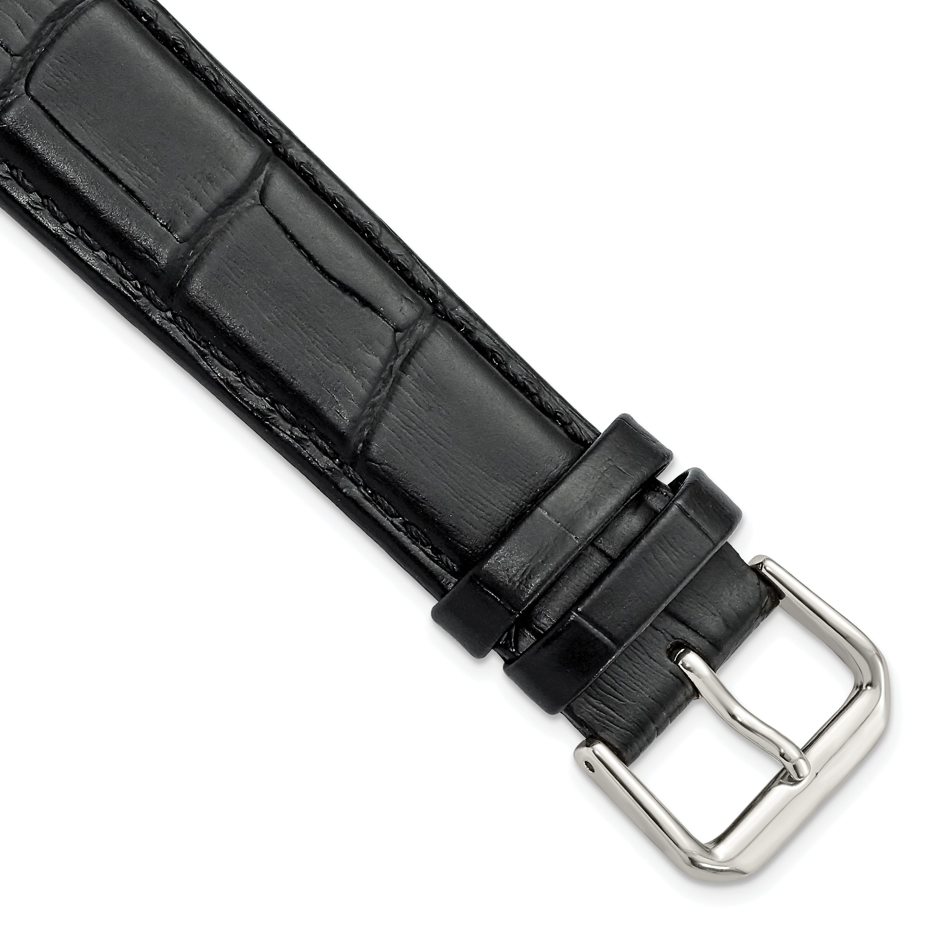 DeBeer 20mm Black Matte Wild Alligator Grain Leather with Silver-tone Buckle 7.5 inch Watch Band