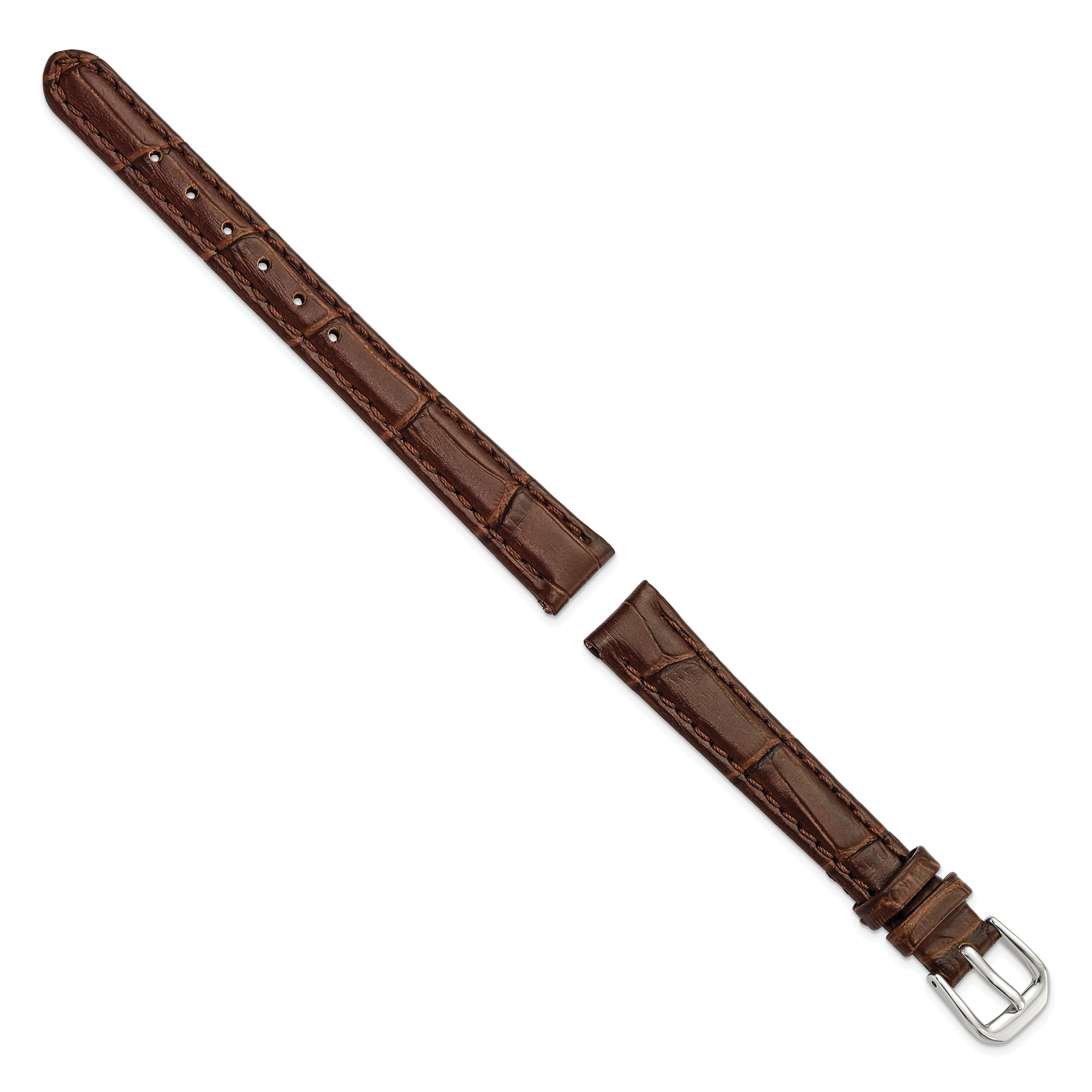 12mm Brown Matte Wild Alligator Grain Leather with Silver-tone Buckle 6.75 inch Watch Band