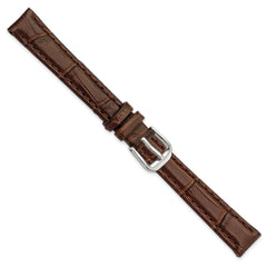 12mm Brown Matte Wild Alligator Grain Leather with Silver-tone Buckle 6.75 inch Watch Band