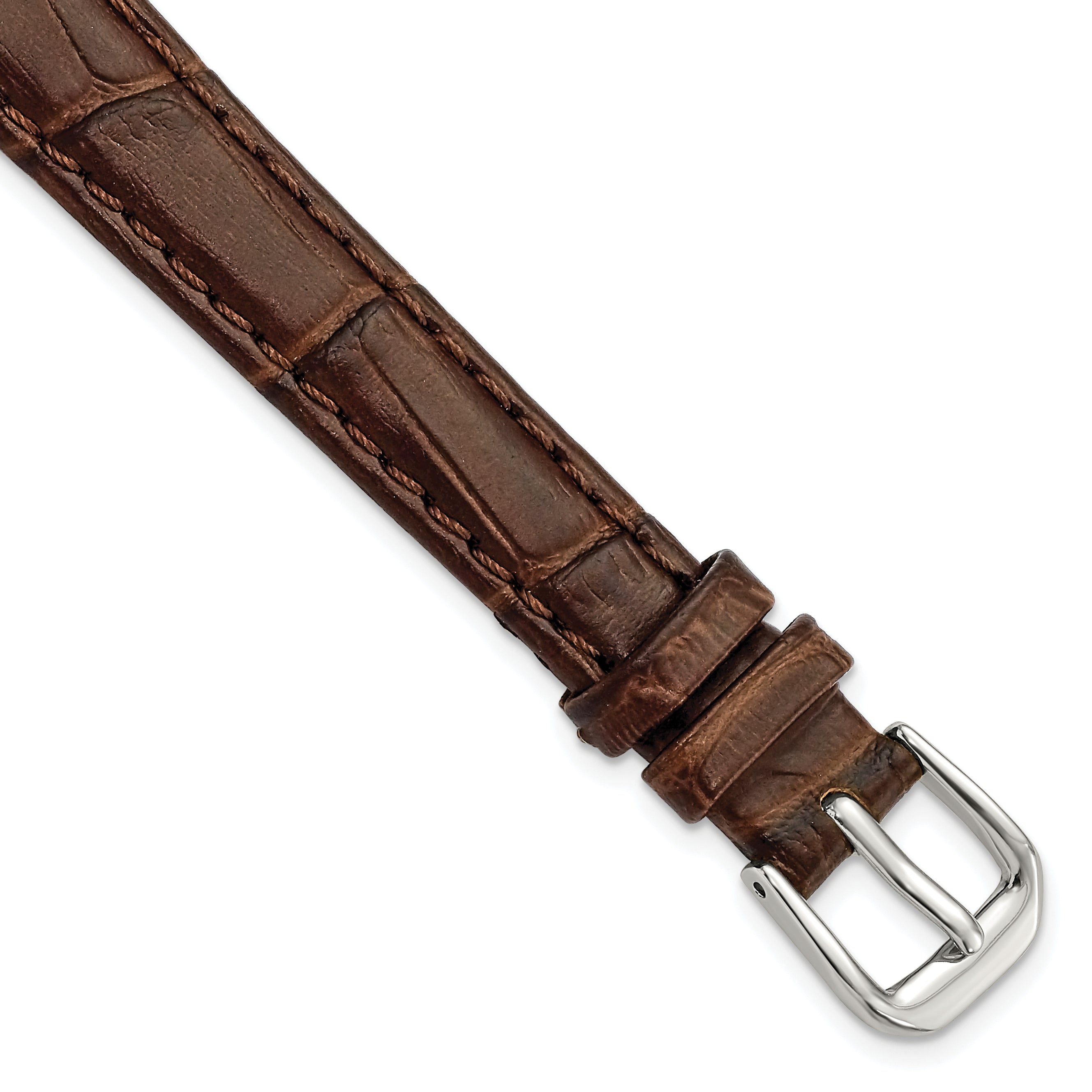 DeBeer 14mm Brown Matte Wild Alligator Grain Leather with Silver-tone Buckle 6.75 inch Watch Band