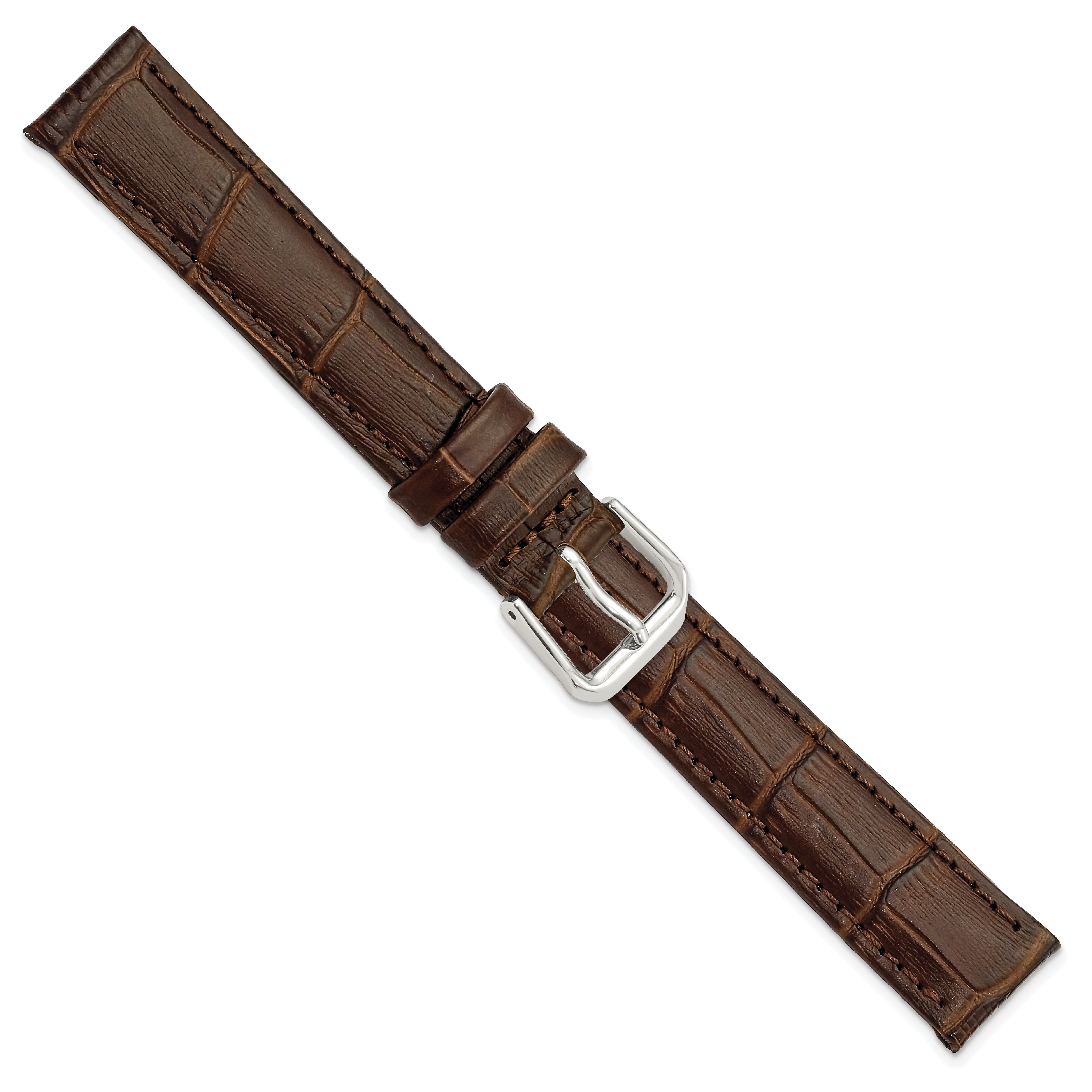 12mm Brown Matte Wild Alligator Grain Leather with Silver-tone Buckle 6.75 inch Watch Band