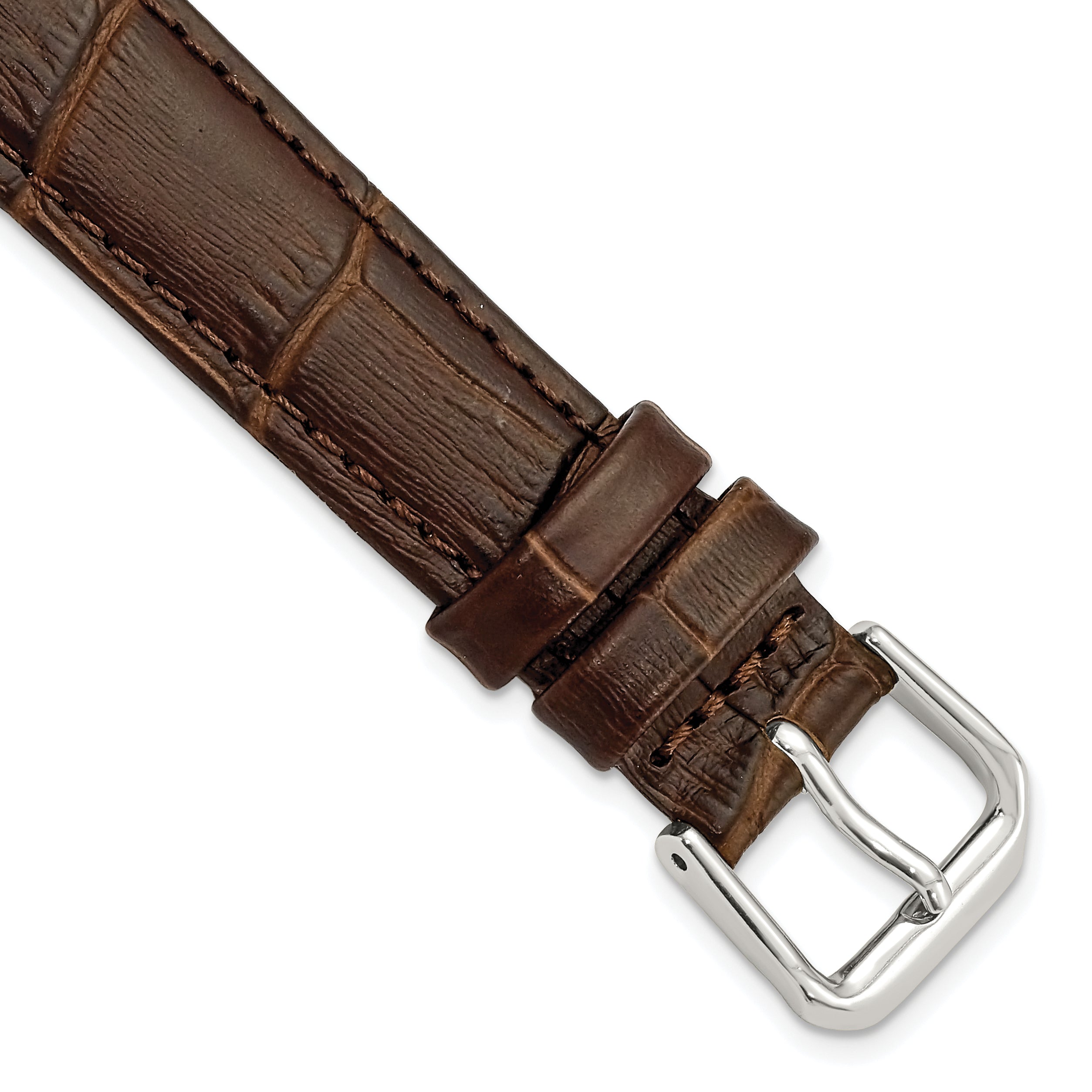 DeBeer 16mm Brown Matte Wild Alligator Grain Leather with Silver-tone Buckle 7.5 inch Watch Band