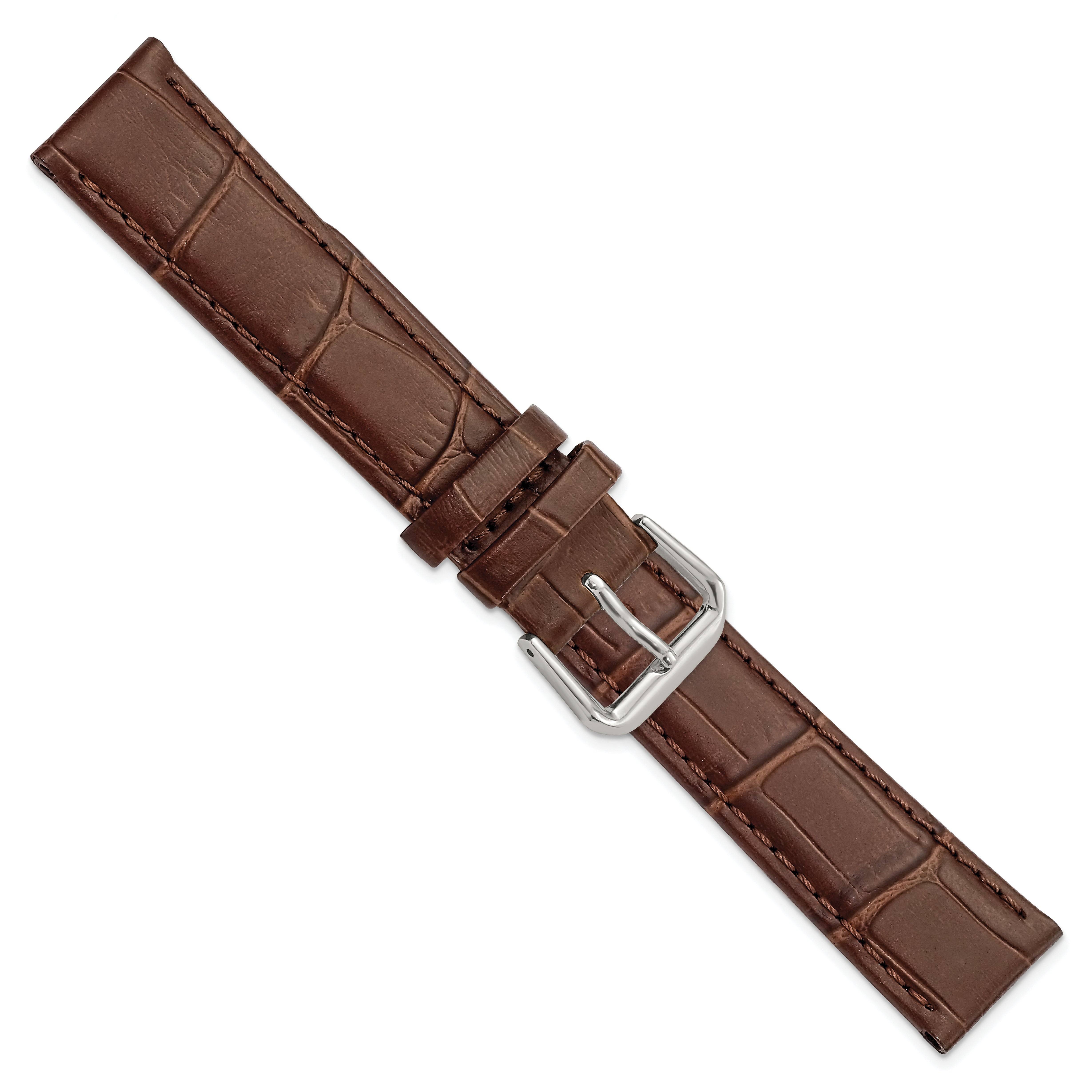 12mm Brown Matte Wild Alligator Grain Leather with Silver-tone Buckle 6.75 inch Watch Band