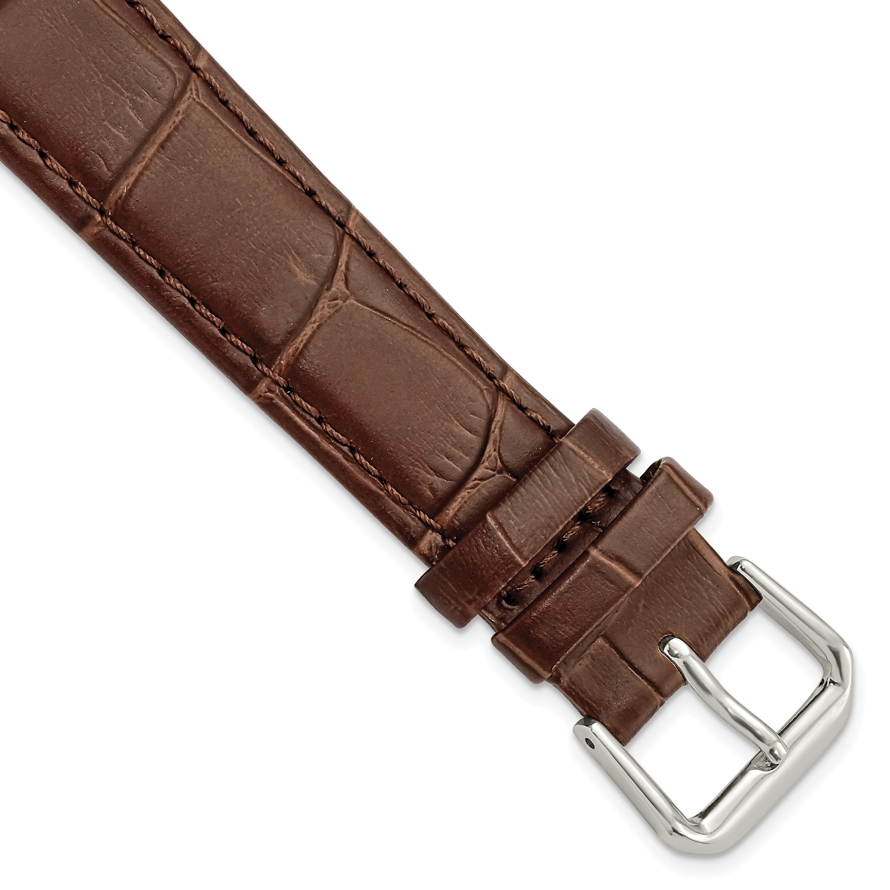 DeBeer 18mm Brown Matte Wild Alligator Grain Leather with Silver-tone Buckle 7.5 inch Watch Band