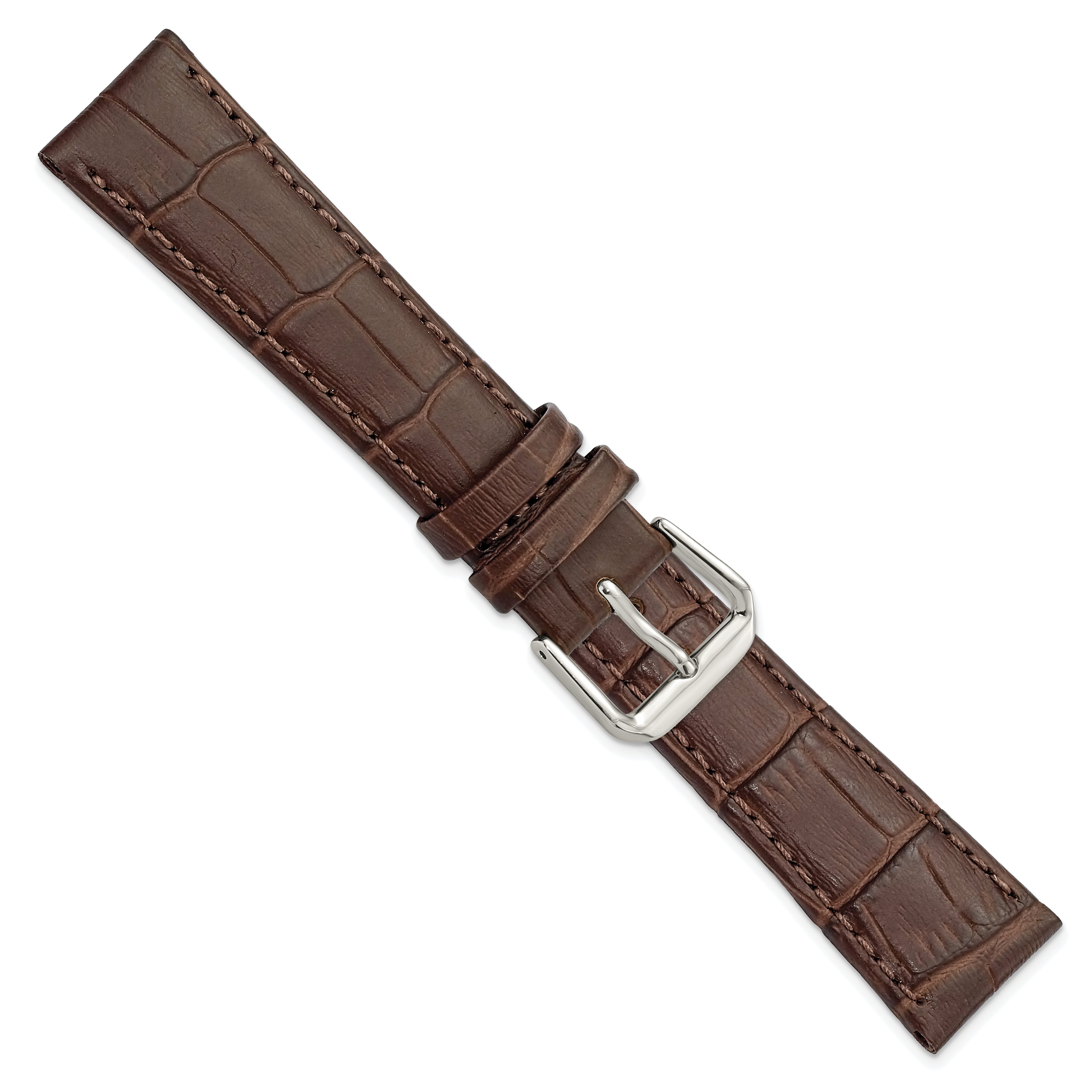 12mm Brown Matte Wild Alligator Grain Leather with Silver-tone Buckle 6.75 inch Watch Band