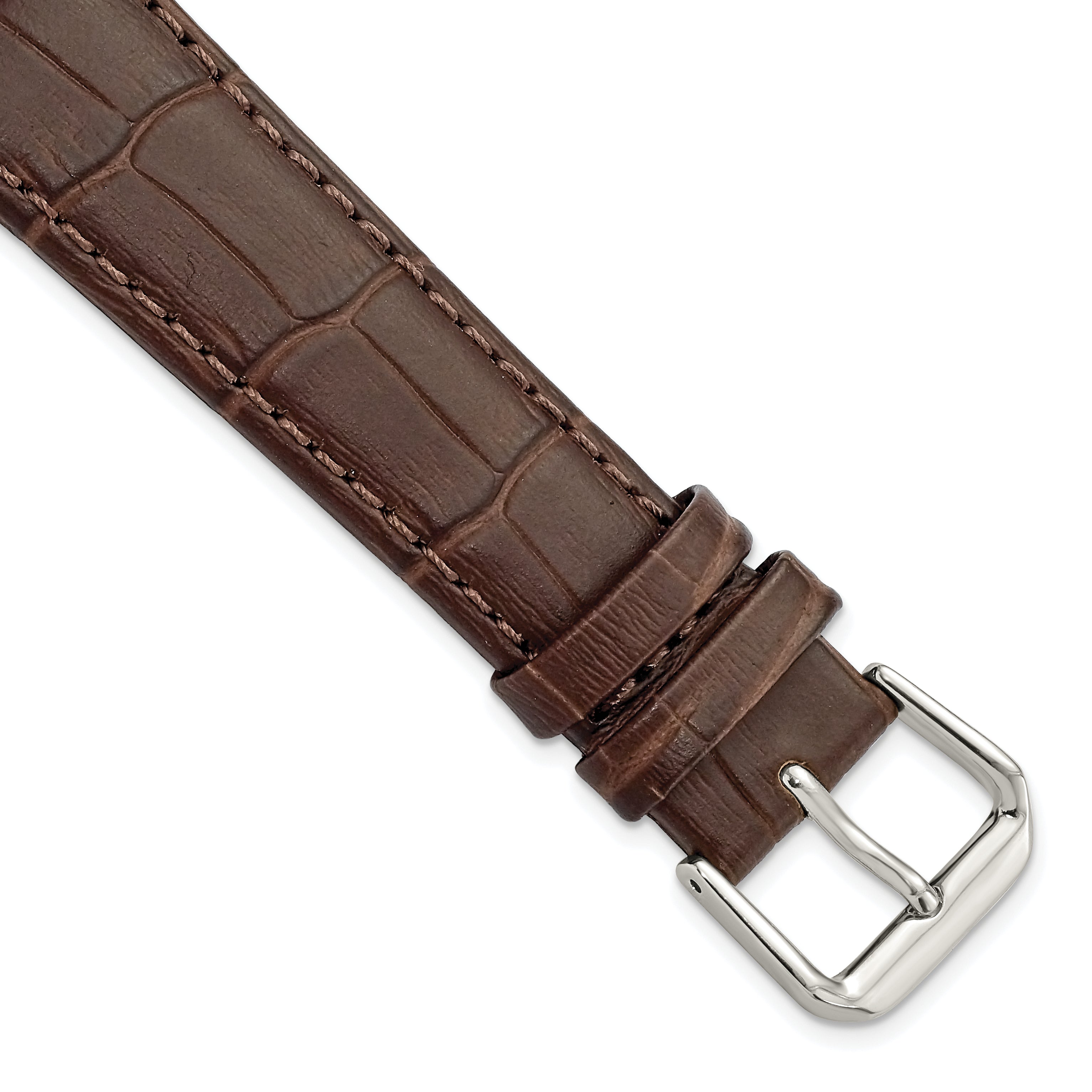 DeBeer 19mm Brown Matte Wild Alligator Grain Leather with Silver-tone Buckle 7.5 inch Watch Band