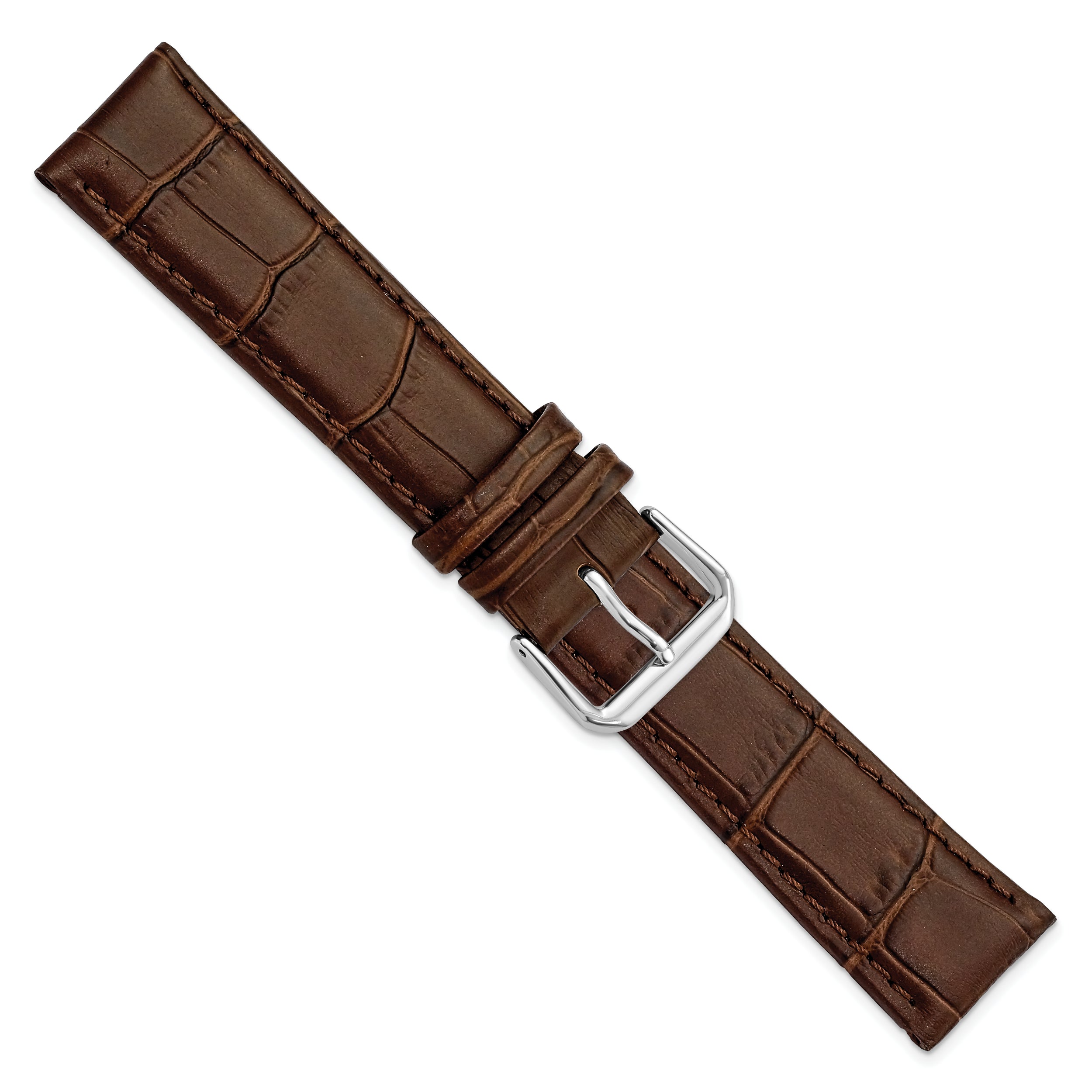 12mm Brown Matte Wild Alligator Grain Leather with Silver-tone Buckle 6.75 inch Watch Band