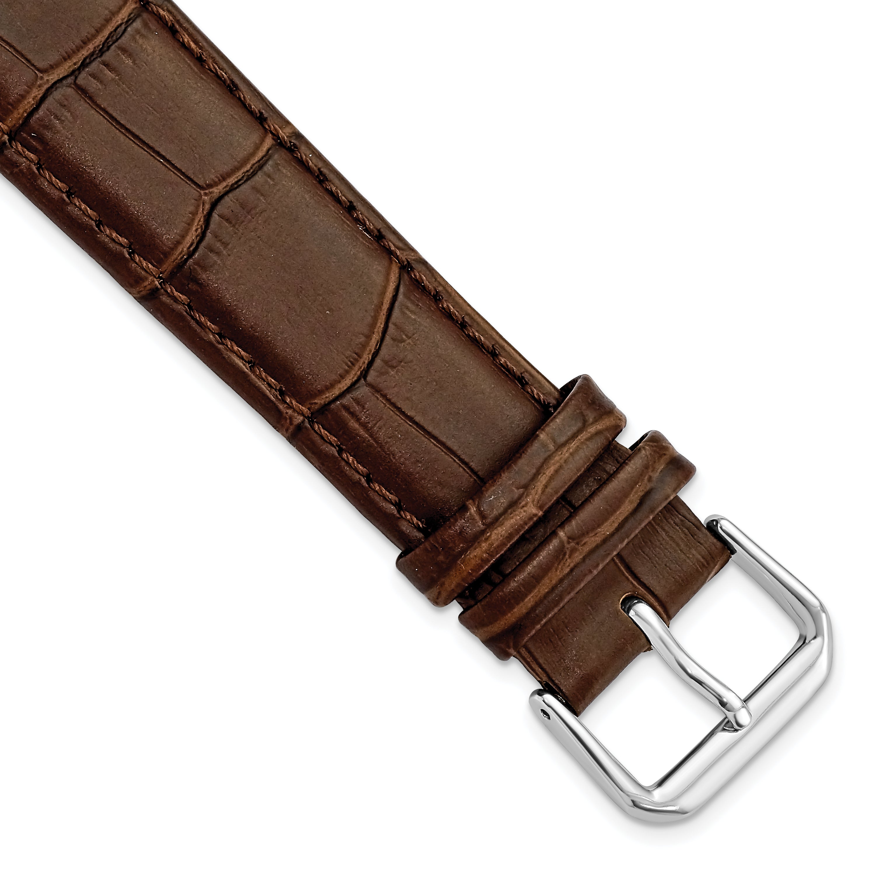 DeBeer 20mm Brown Matte Wild Alligator Grain Leather with Silver-tone Buckle 7.5 inch Watch Band