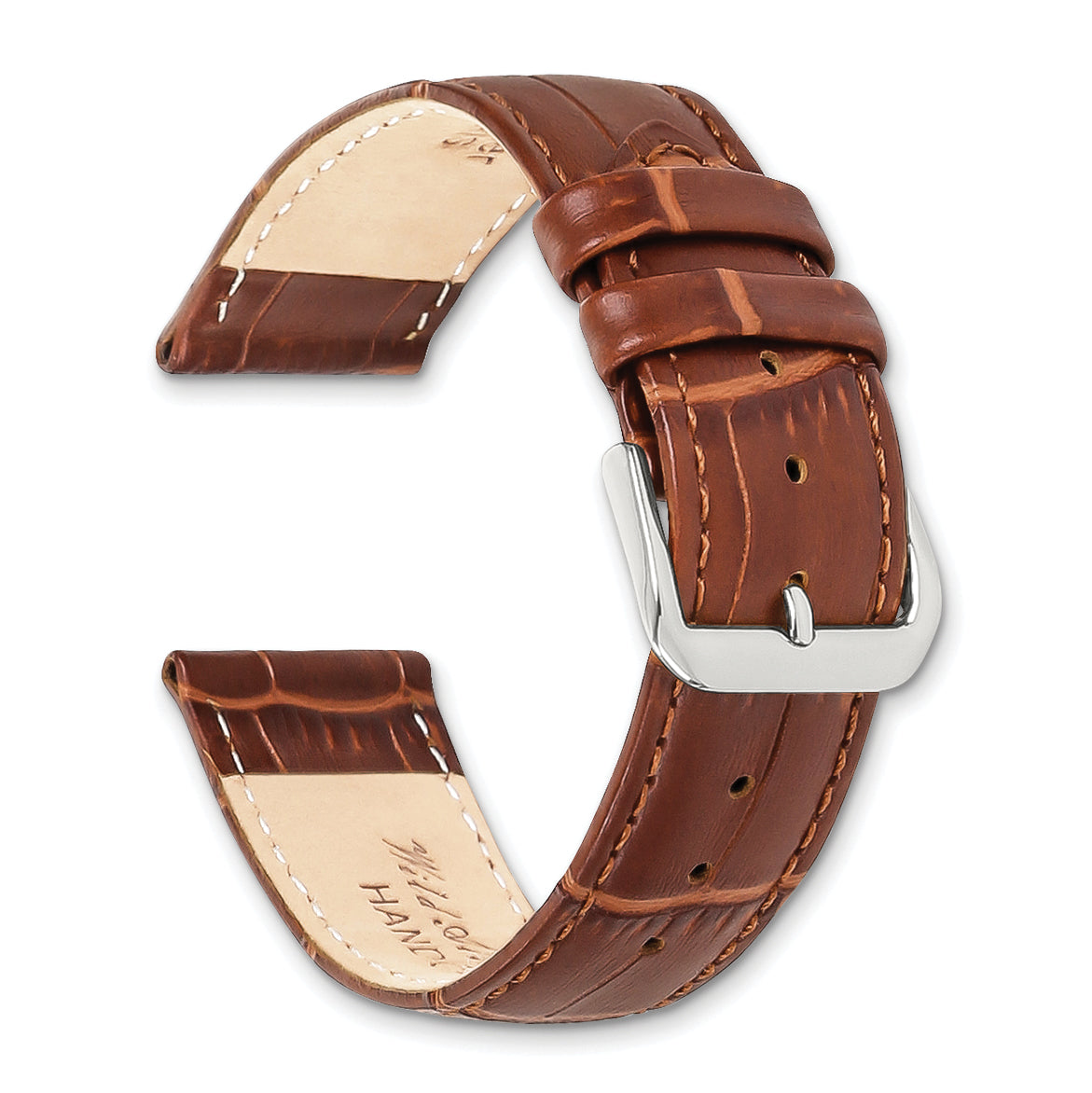 12mm Havana Brown Matte Wild Alligator Grain Leather with Silver-tone Buckle 6.75 inch Watch Band