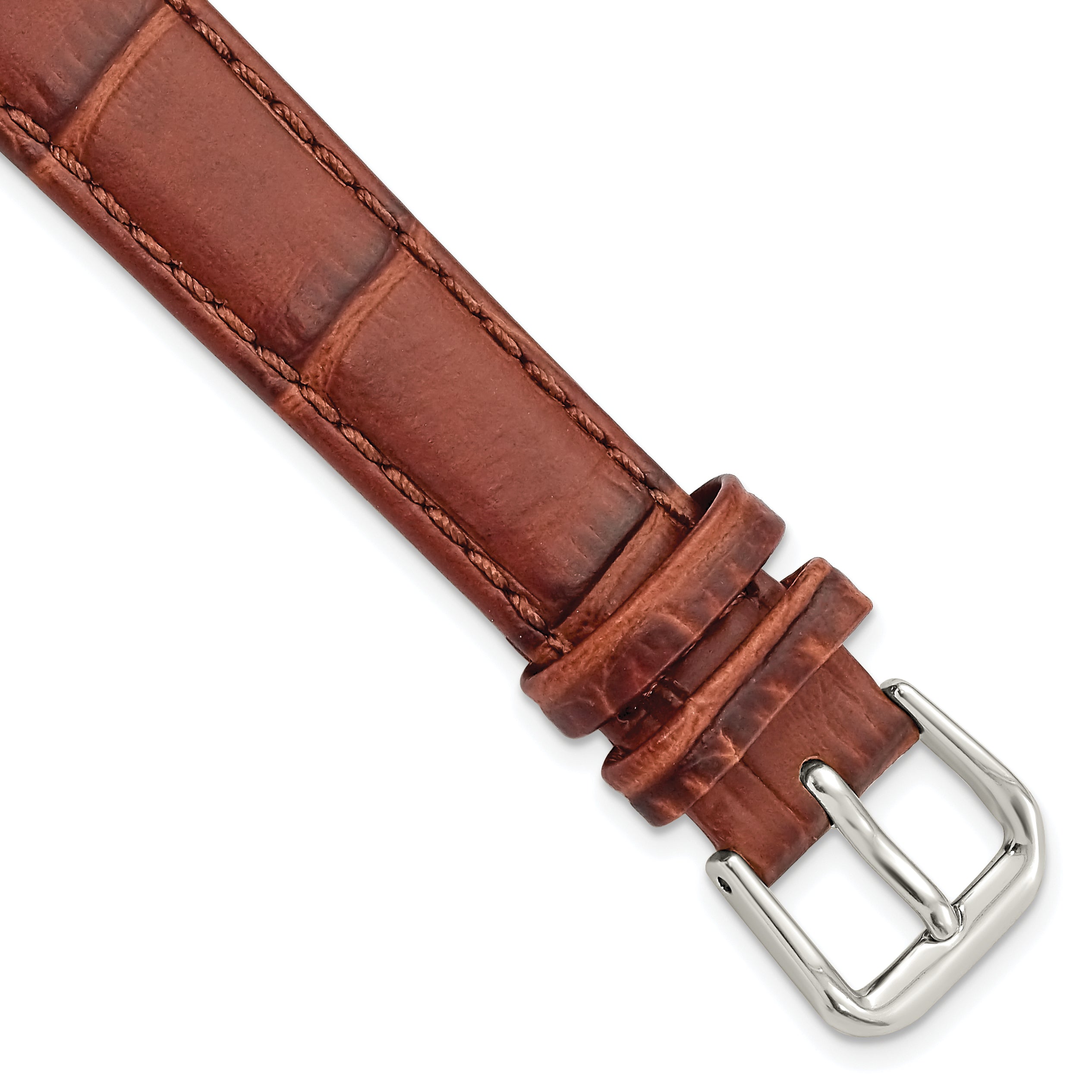 DeBeer 14mm Havana Brown Matte Wild Alligator Grain Leather with Silver-tone Buckle 6.75 inch Watch Band