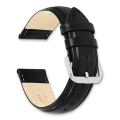 12mm Short Black Smooth Leather with Silver-tone Buckle 6.25 inch Watch Band