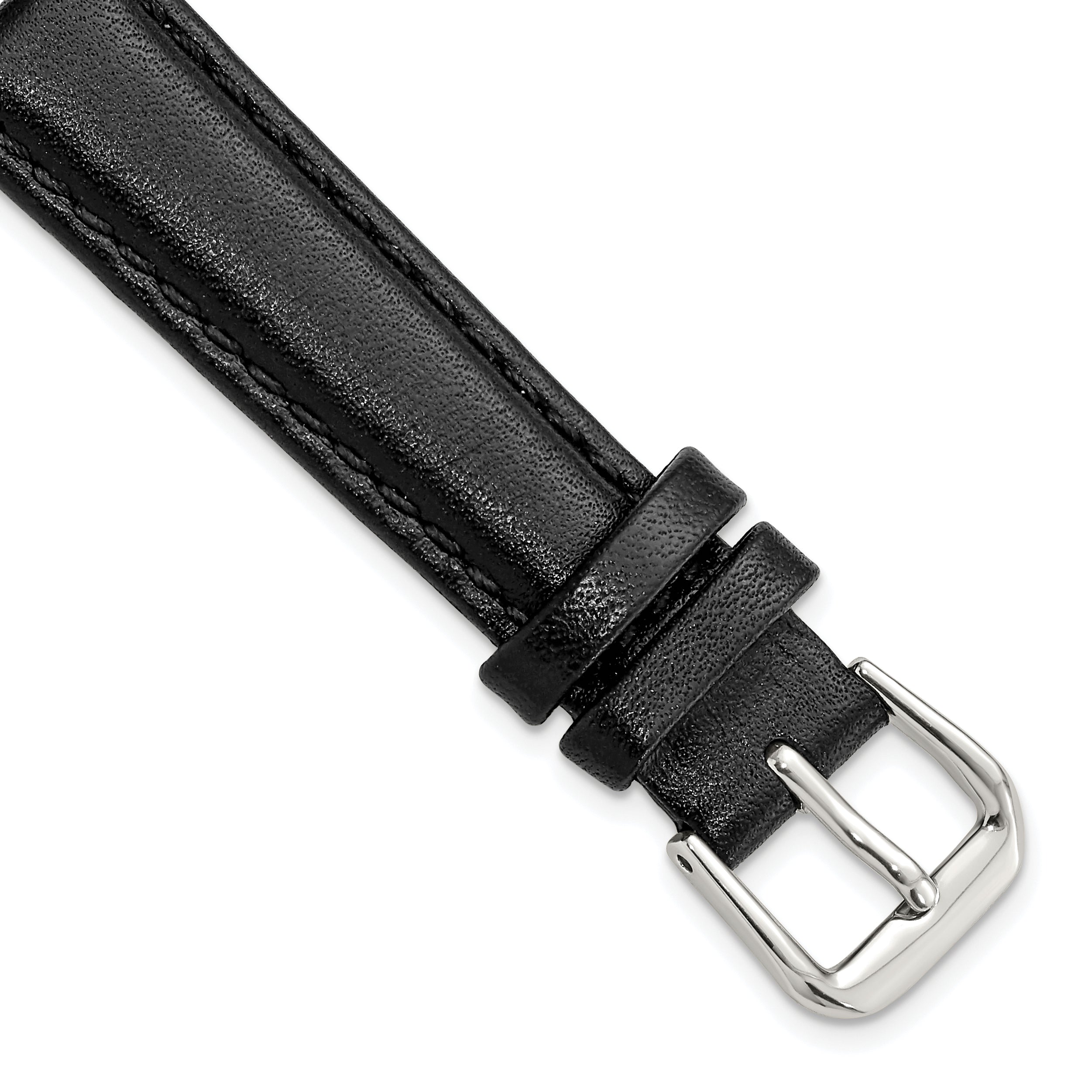 DeBeer 12mm Short Black Smooth Leather with Silver-tone Buckle 6.25 inch Watch Band