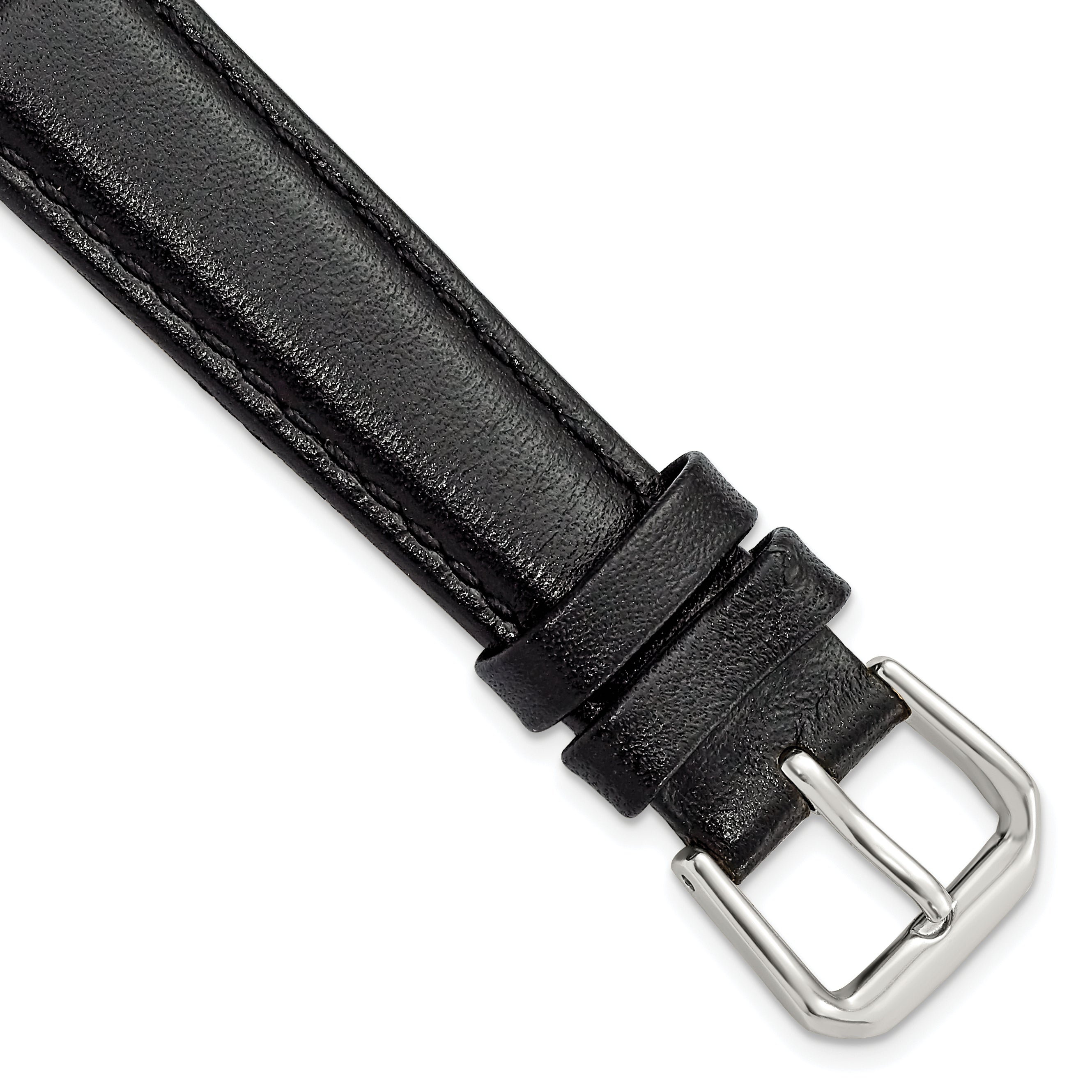 DeBeer 16mm Short Black Smooth Leather with Silver-tone Buckle 6.75 inch Watch Band