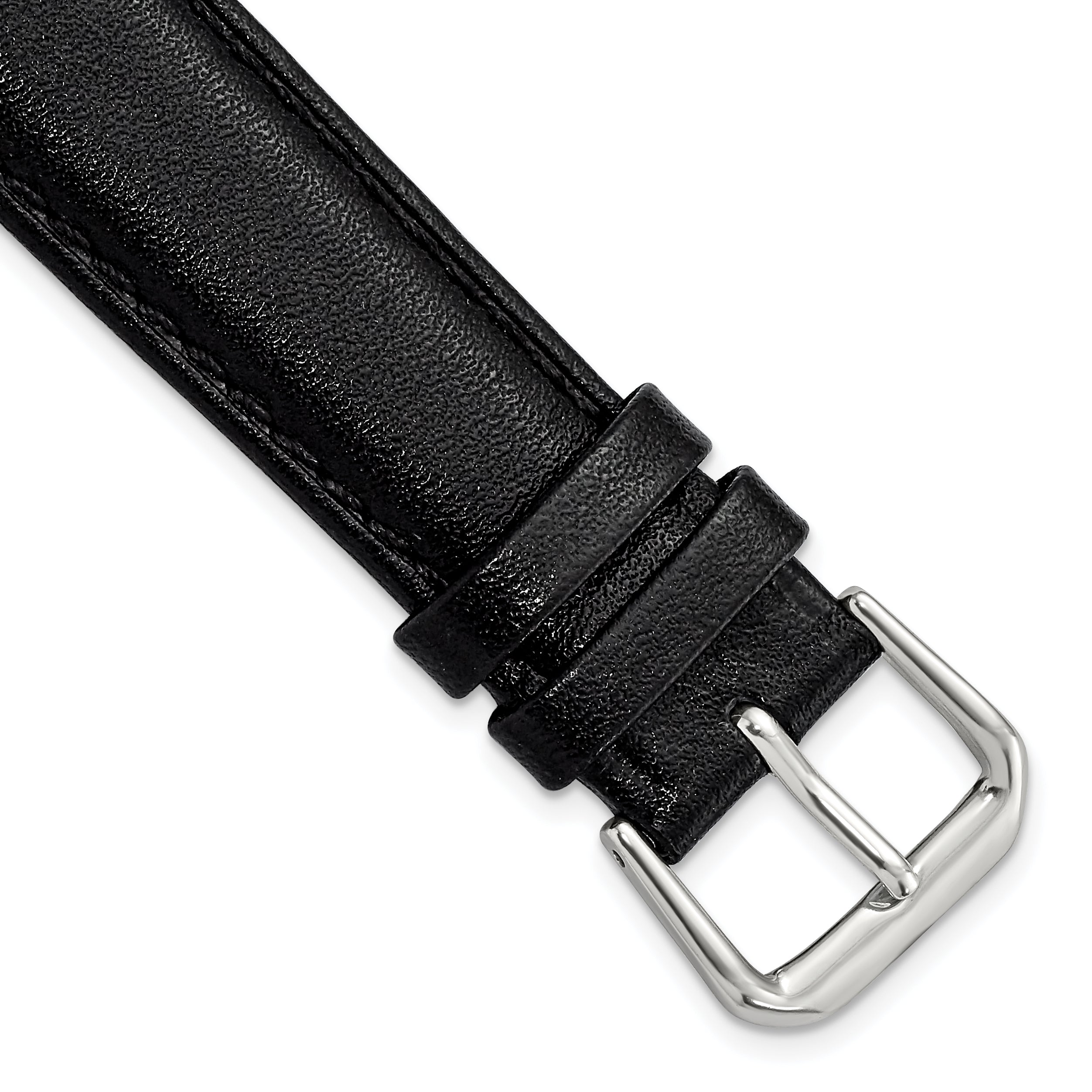 DeBeer 18mm Short Black Smooth Leather with Silver-tone Buckle 6.75 inch Watch Band