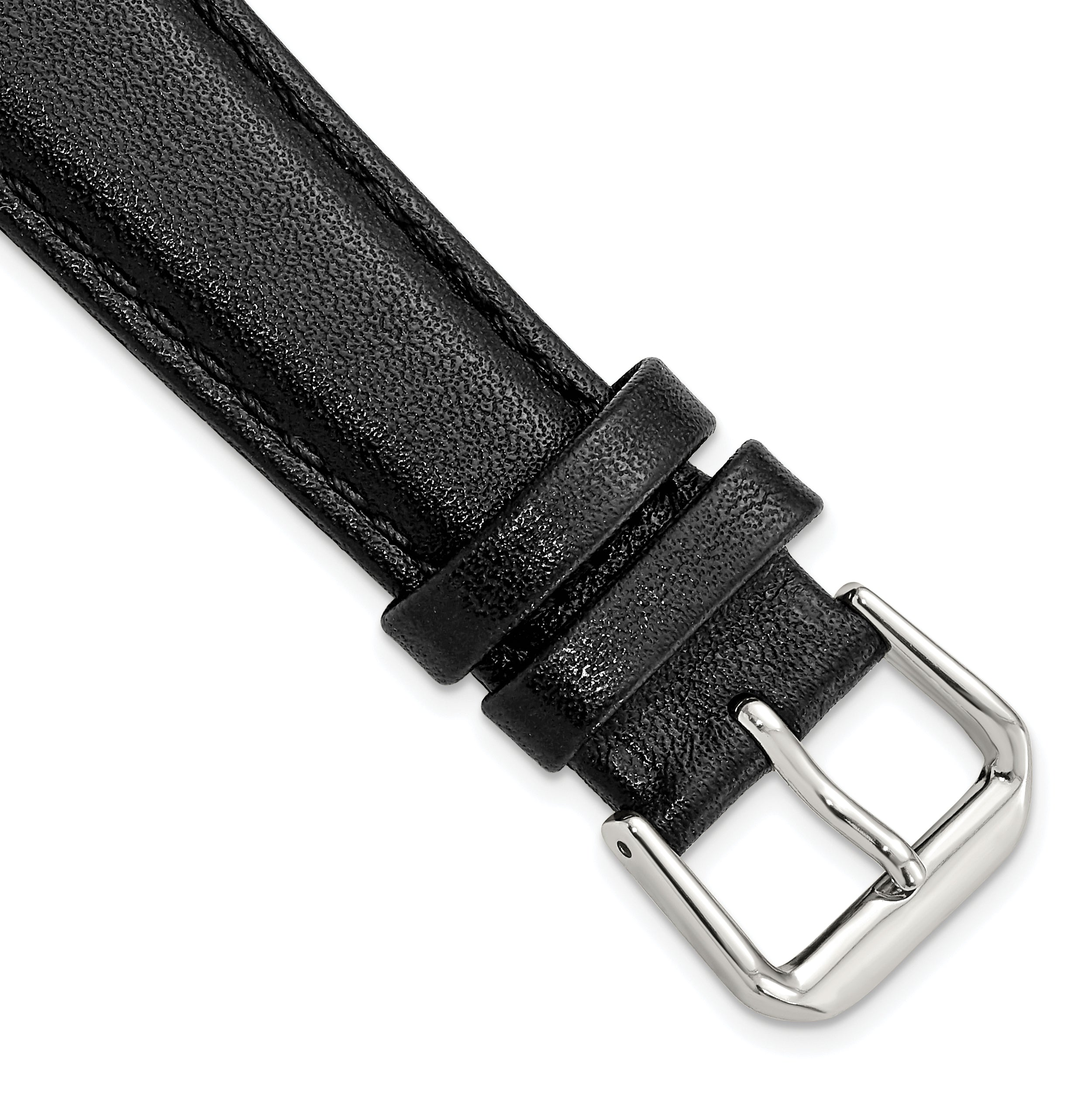 DeBeer 19mm Short Black Smooth Leather with Silver-tone Buckle 6.75 inch Watch Band