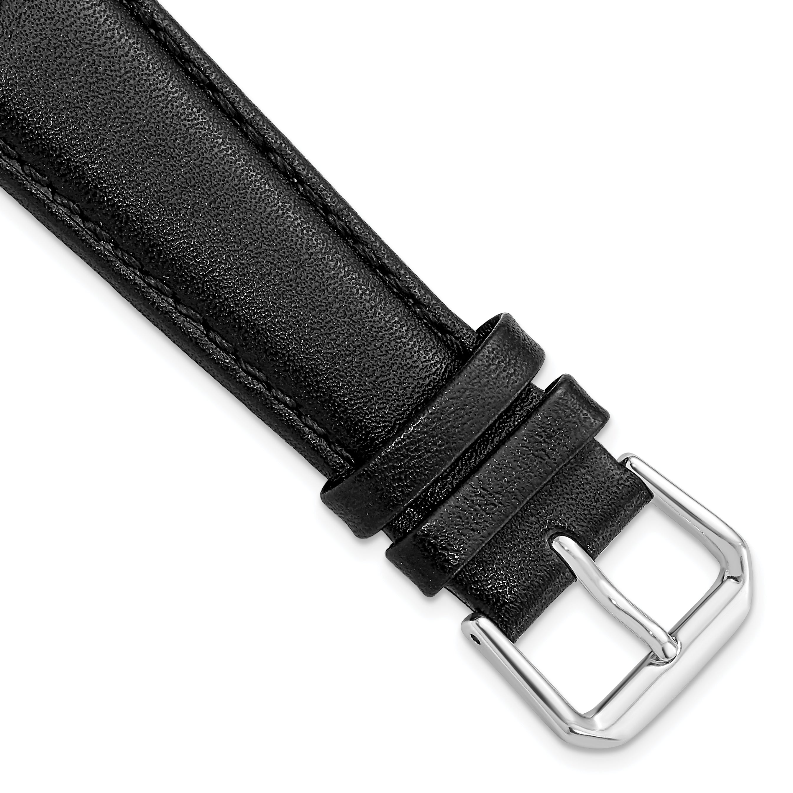 DeBeer 20mm Short Black Smooth Leather with Silver-tone Buckle 6.75 inch Watch Band