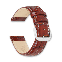 10mm Havana Crocodile Grain Leather with Dark Stitching and Silver-tone Buckle 6.75 inch Watch Band