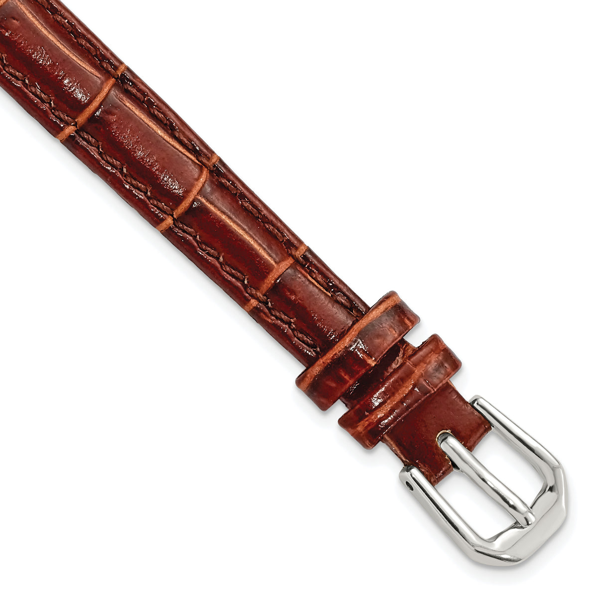 DeBeer 10mm Havana Crocodile Grain Leather with Dark Stitching and Silver-tone Buckle 6.75 inch Watch Band