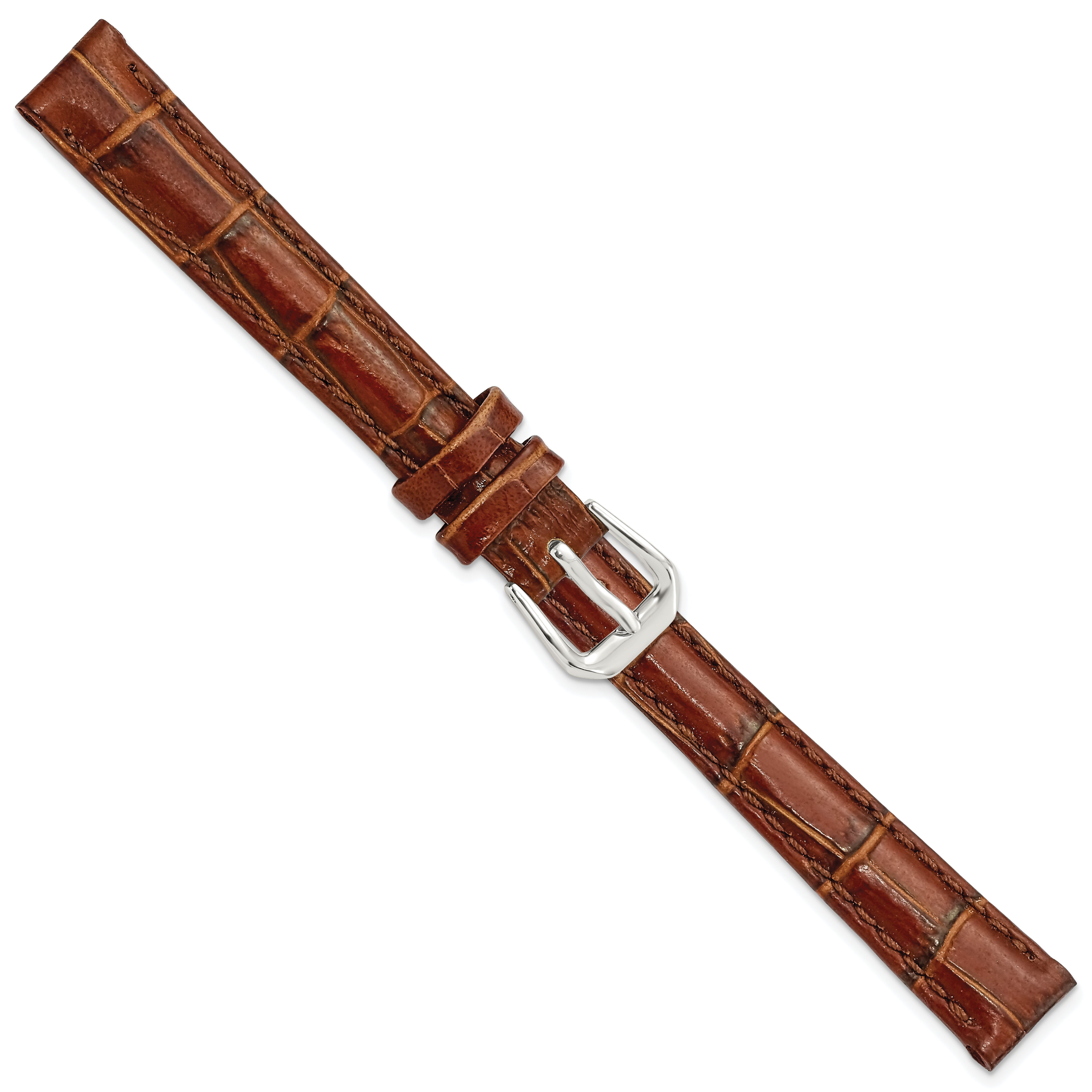 10mm Havana Crocodile Grain Leather with Dark Stitching and Silver-tone Buckle 6.75 inch Watch Band