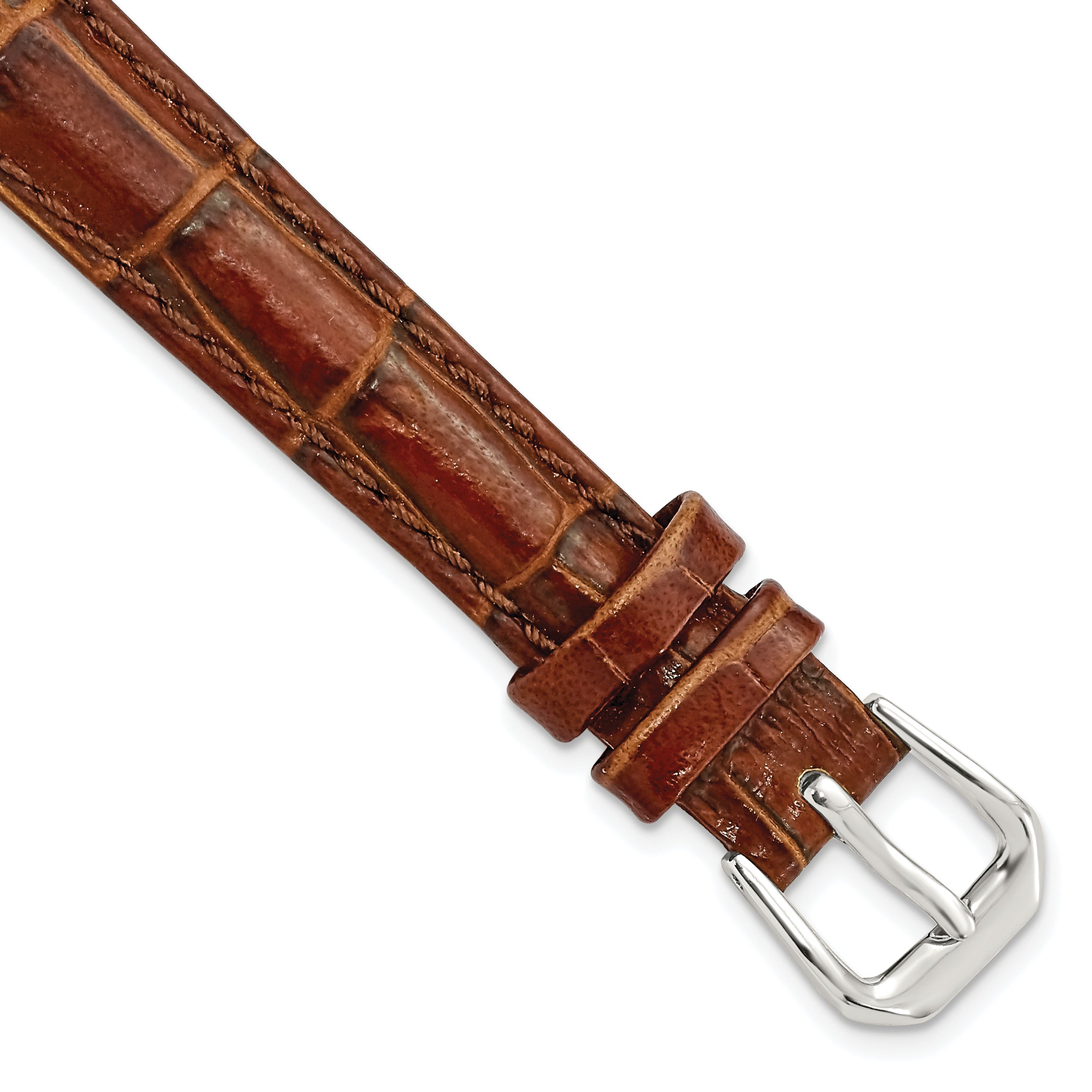 DeBeer 12mm Havana Crocodile Grain Leather with Dark Stitching and Silver-tone Buckle 6.75 inch Watch Band