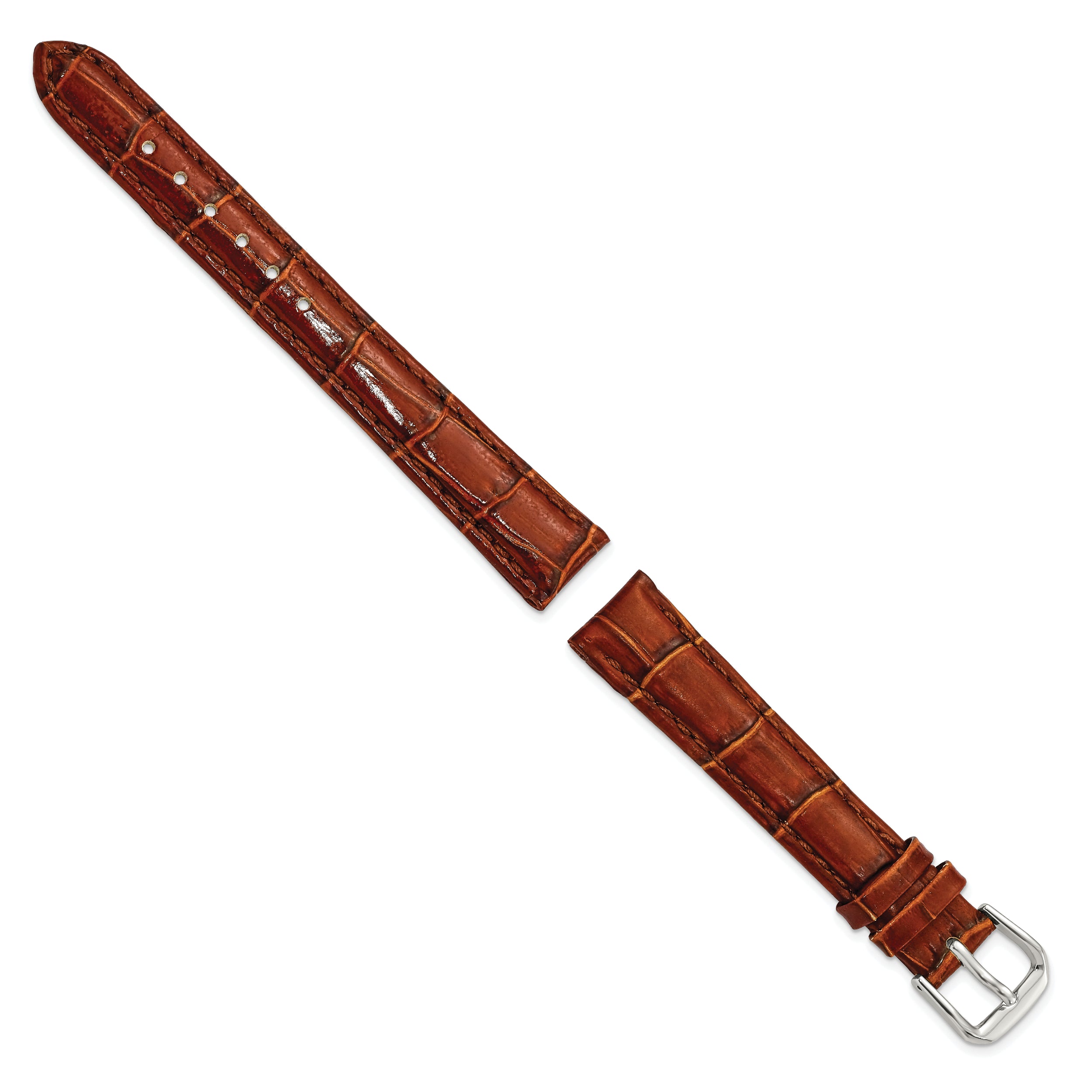 10mm Havana Crocodile Grain Leather with Dark Stitching and Silver-tone Buckle 6.75 inch Watch Band