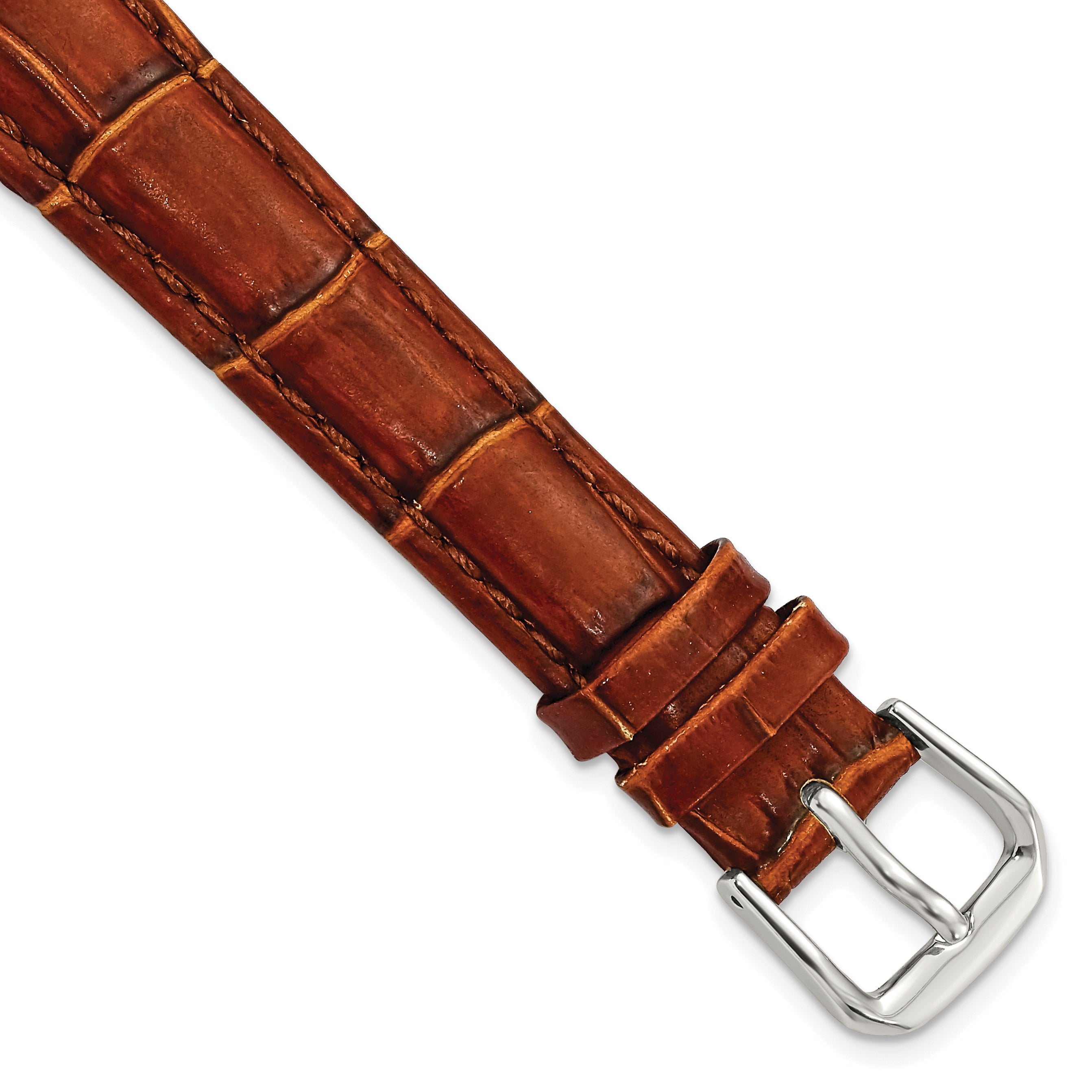 DeBeer 14mm Havana Crocodile Grain Leather with Dark Stitching and Silver-tone Buckle 6.75 inch Watch Band