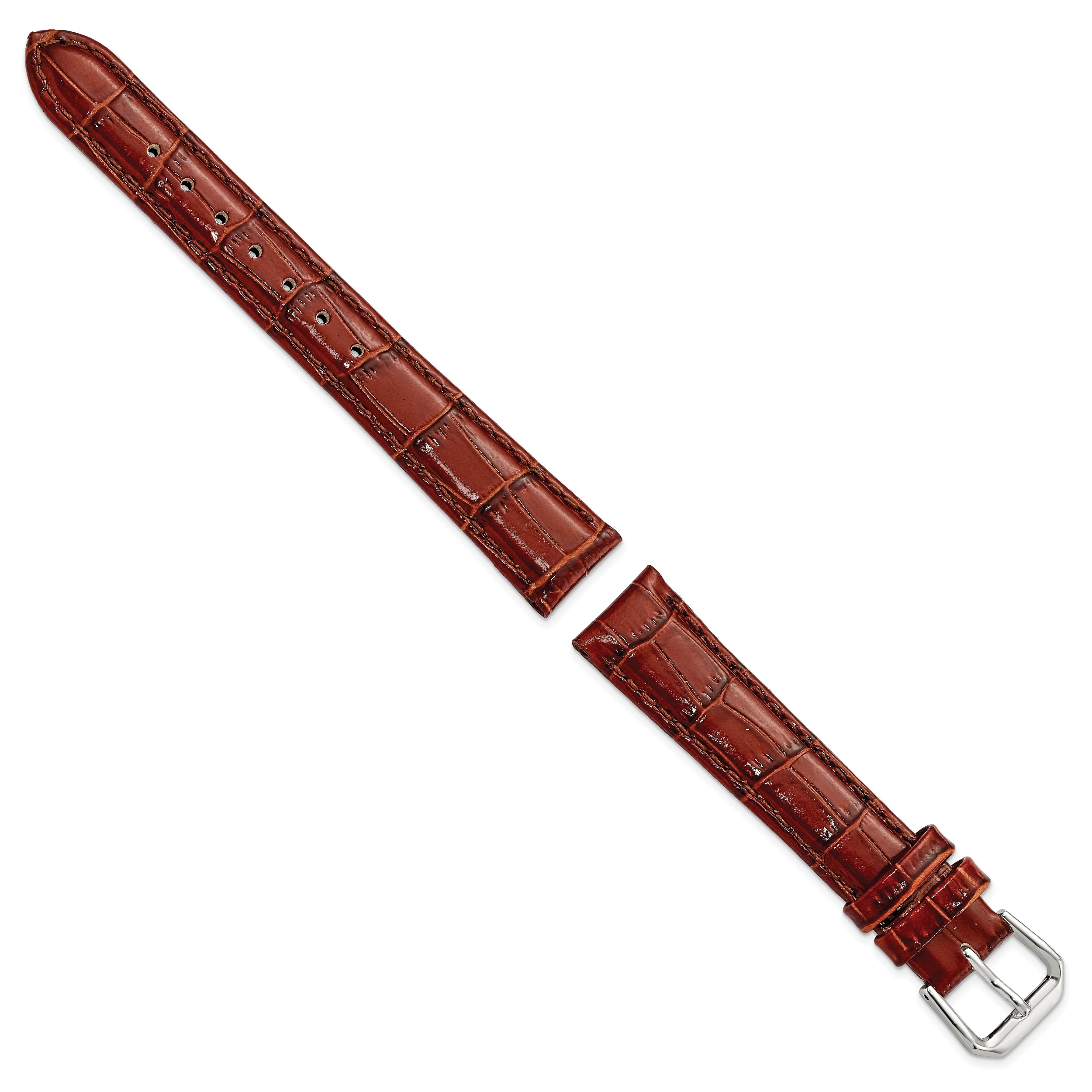 10mm Havana Crocodile Grain Leather with Dark Stitching and Silver-tone Buckle 6.75 inch Watch Band