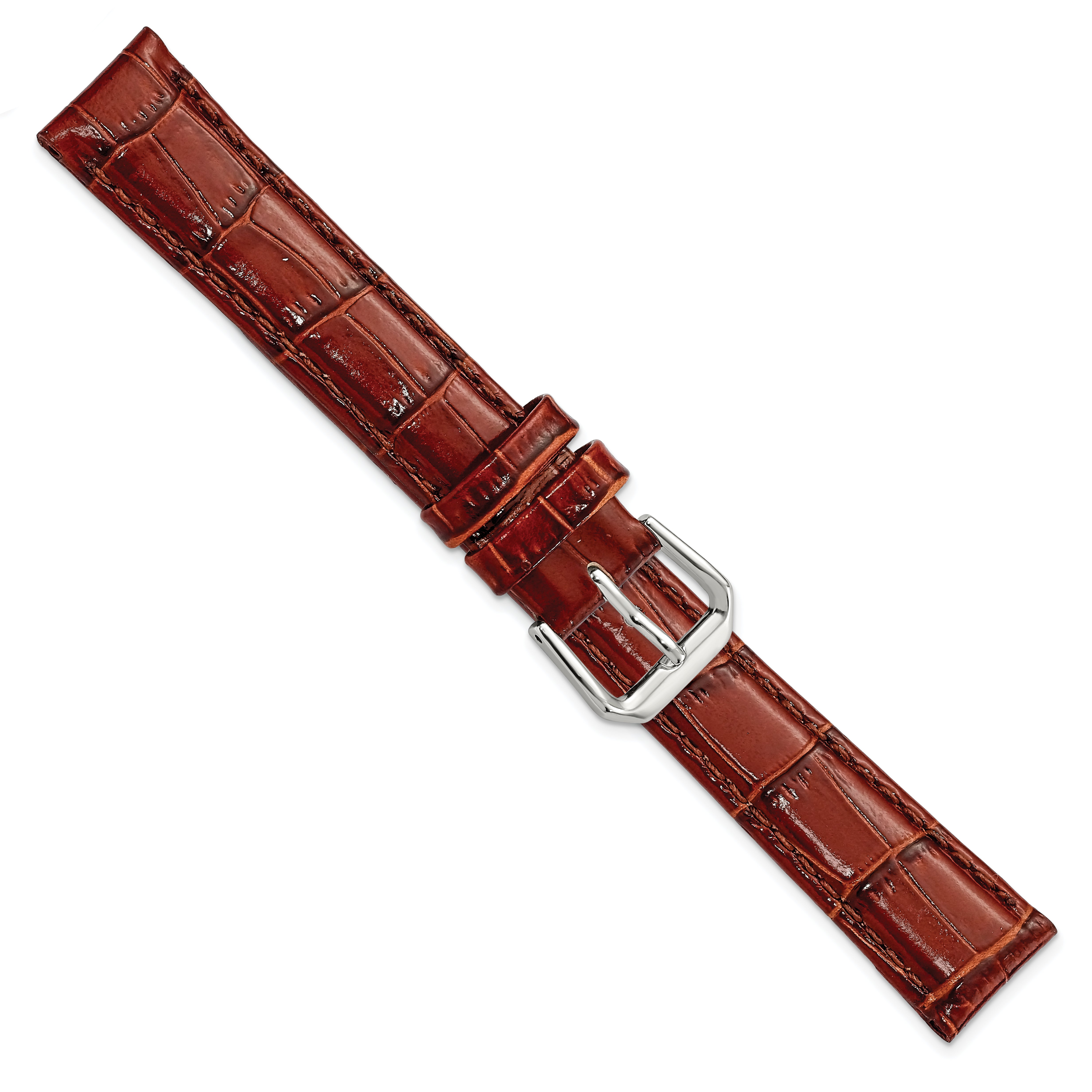 10mm Havana Crocodile Grain Leather with Dark Stitching and Silver-tone Buckle 6.75 inch Watch Band