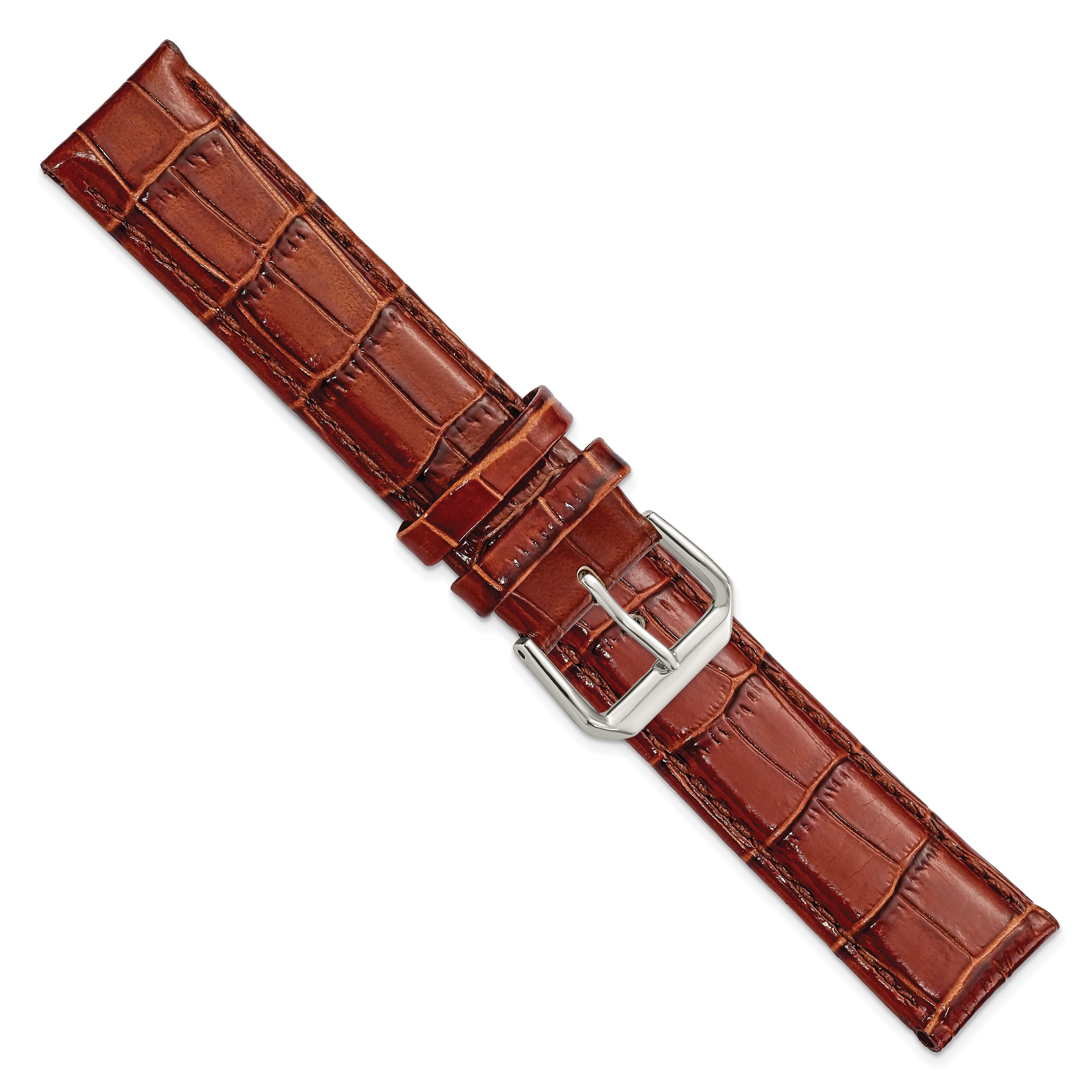 10mm Havana Crocodile Grain Leather with Dark Stitching and Silver-tone Buckle 6.75 inch Watch Band