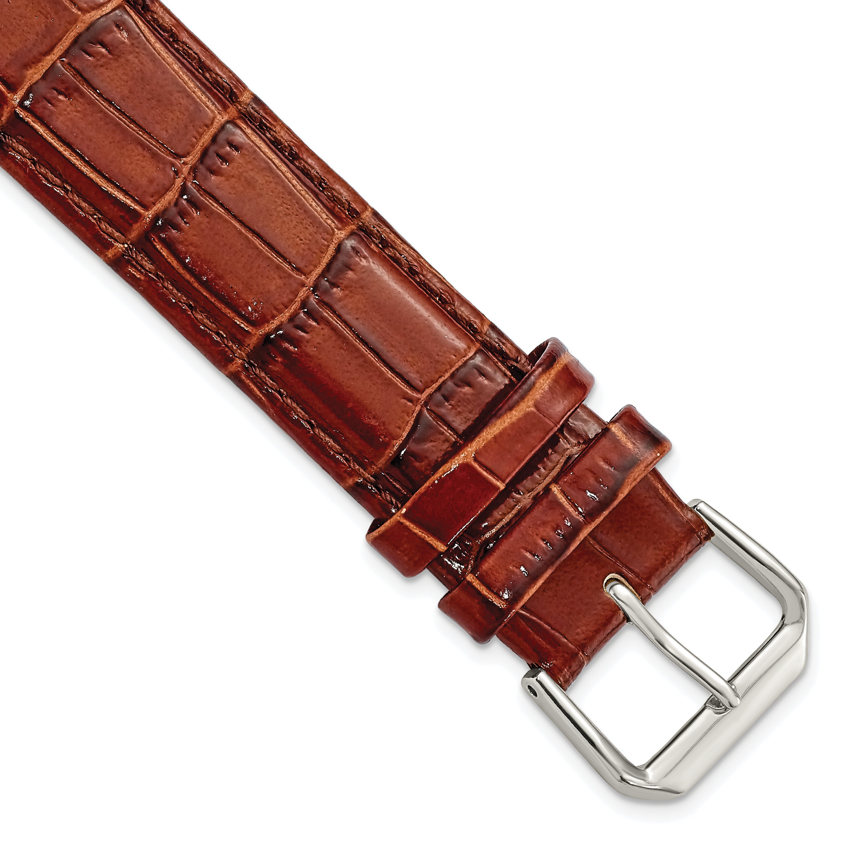 DeBeer 19mm Havana Crocodile Grain Leather with Dark Stitching and Silver-tone Buckle 7.5 inch Watch Band