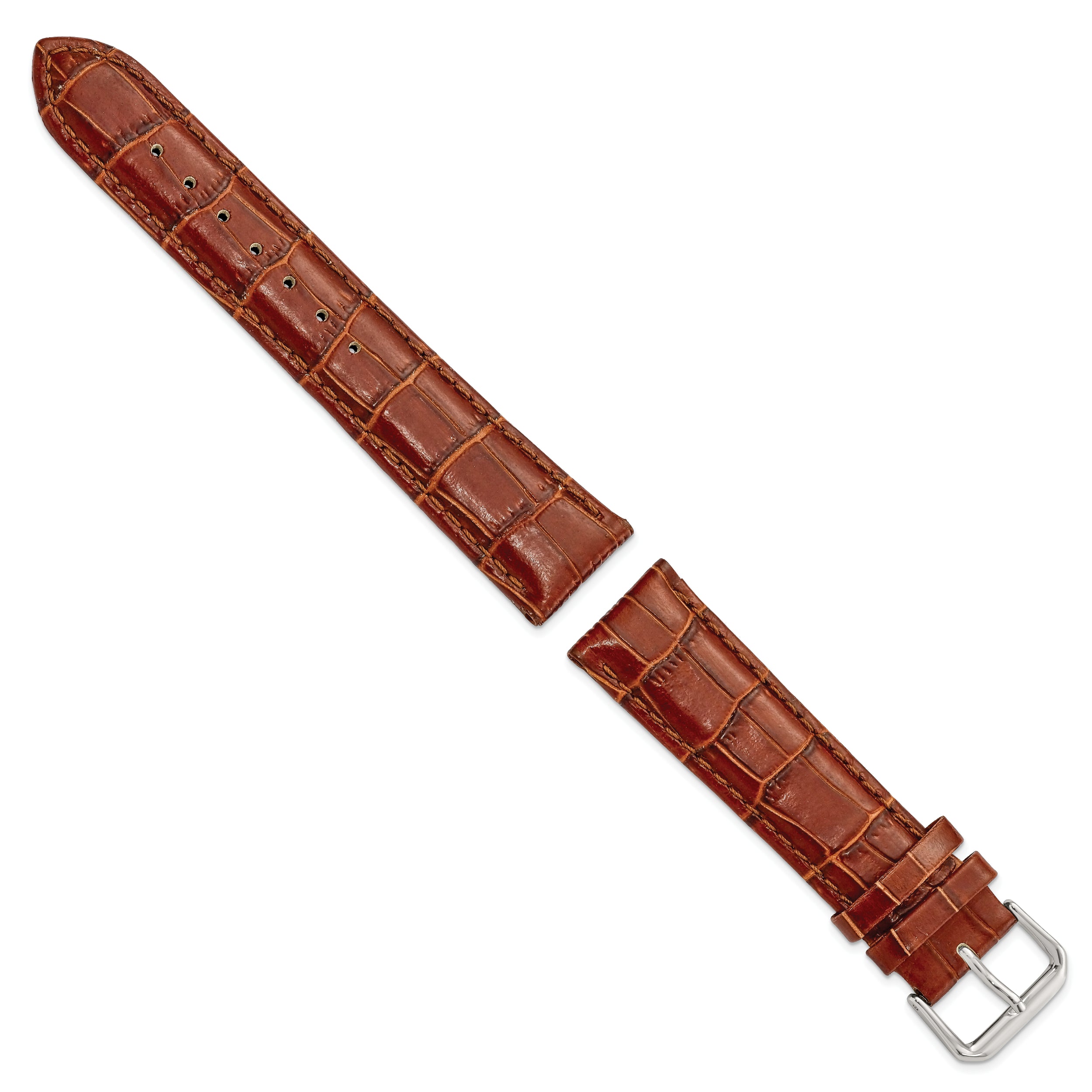 10mm Havana Crocodile Grain Leather with Dark Stitching and Silver-tone Buckle 6.75 inch Watch Band