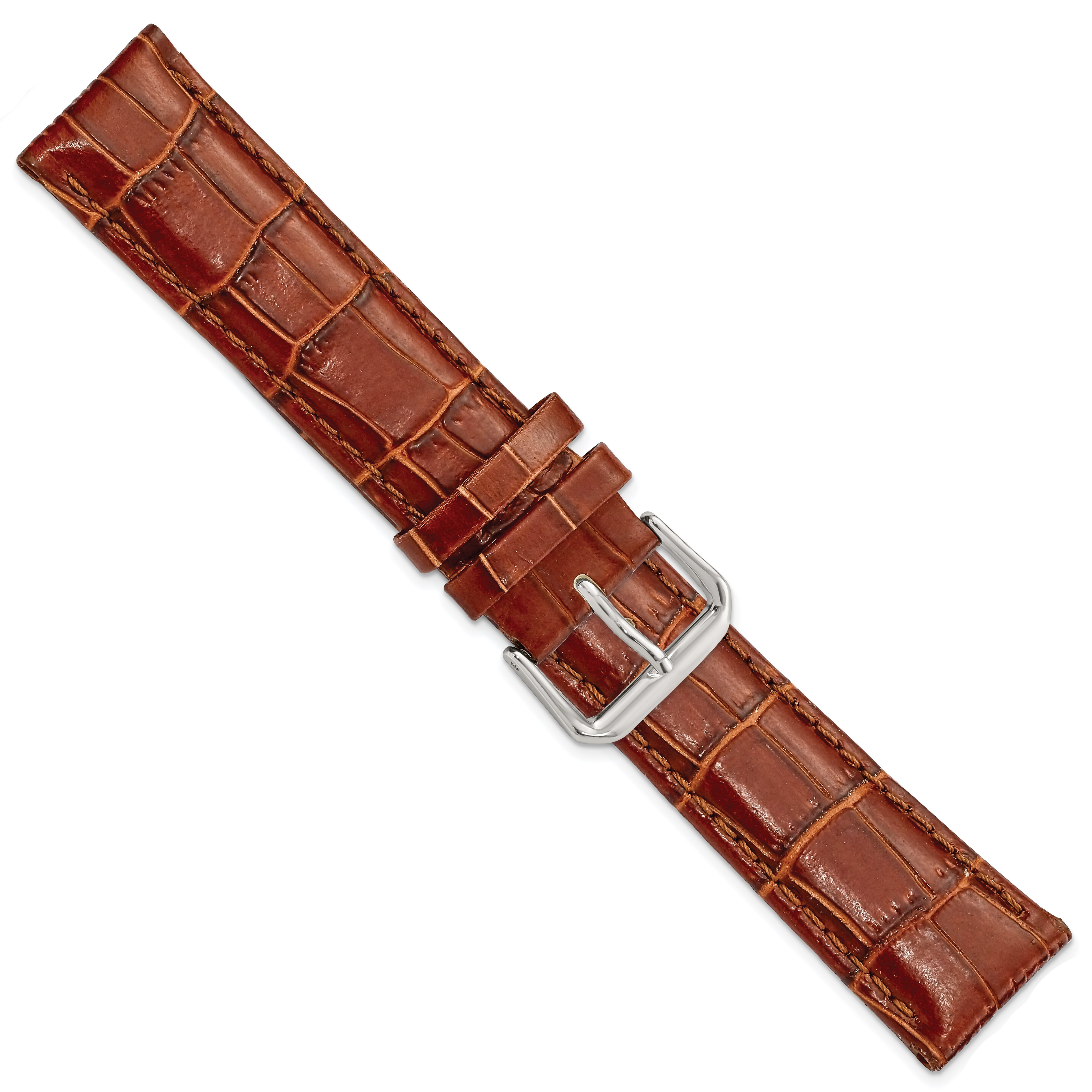 10mm Havana Crocodile Grain Leather with Dark Stitching and Silver-tone Buckle 6.75 inch Watch Band