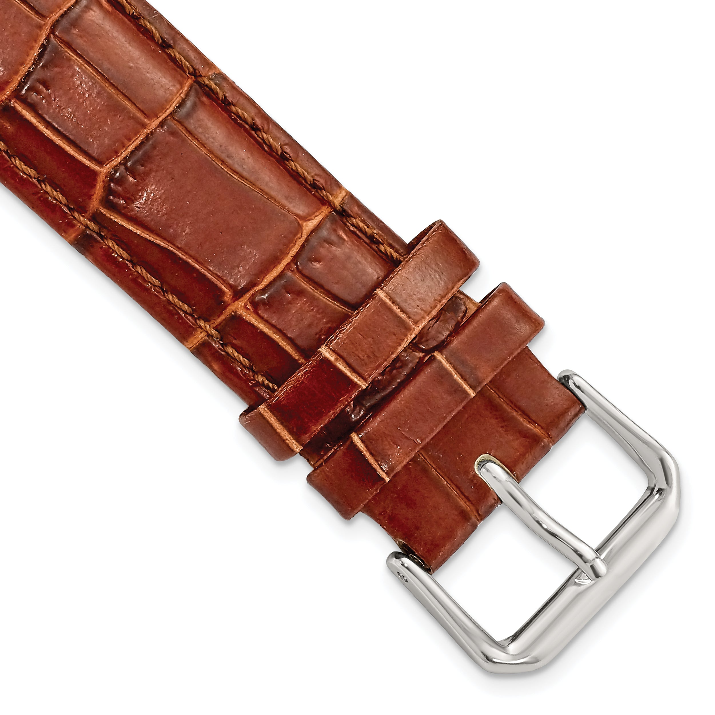 DeBeer 20mm Havana Crocodile Grain Leather with Dark Stitching and Silver-tone Buckle 7.5 inch Watch Band