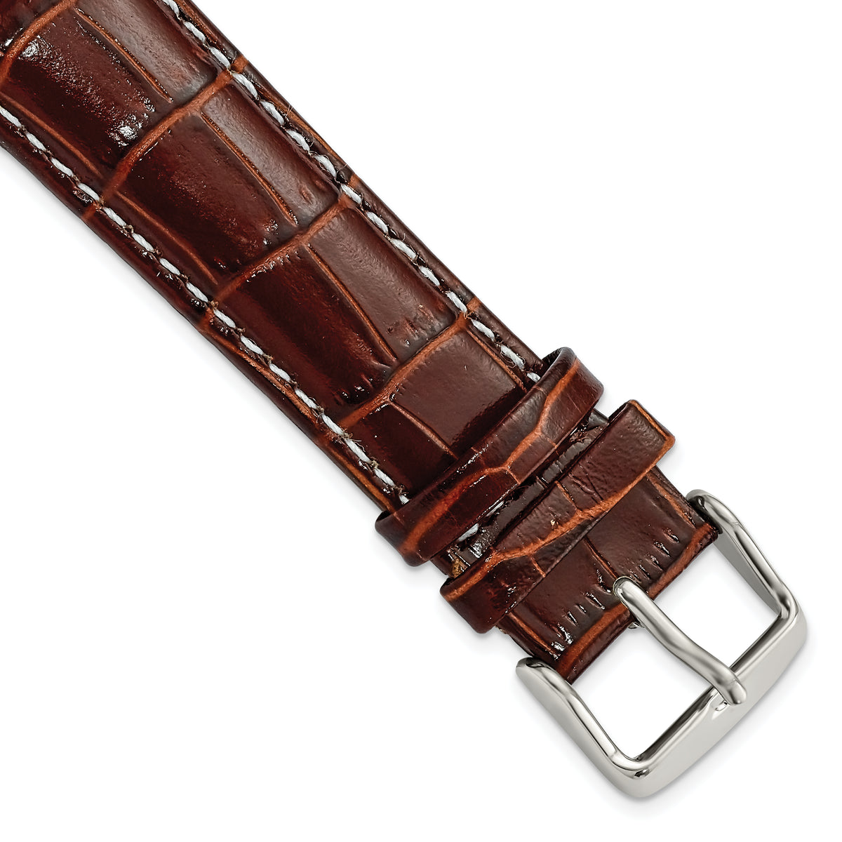 DeBeer 20mm Havana Crocodile Grain Chronograph Leather with White Stitching and Silver-tone Buckle 7.5 inch Watch Band