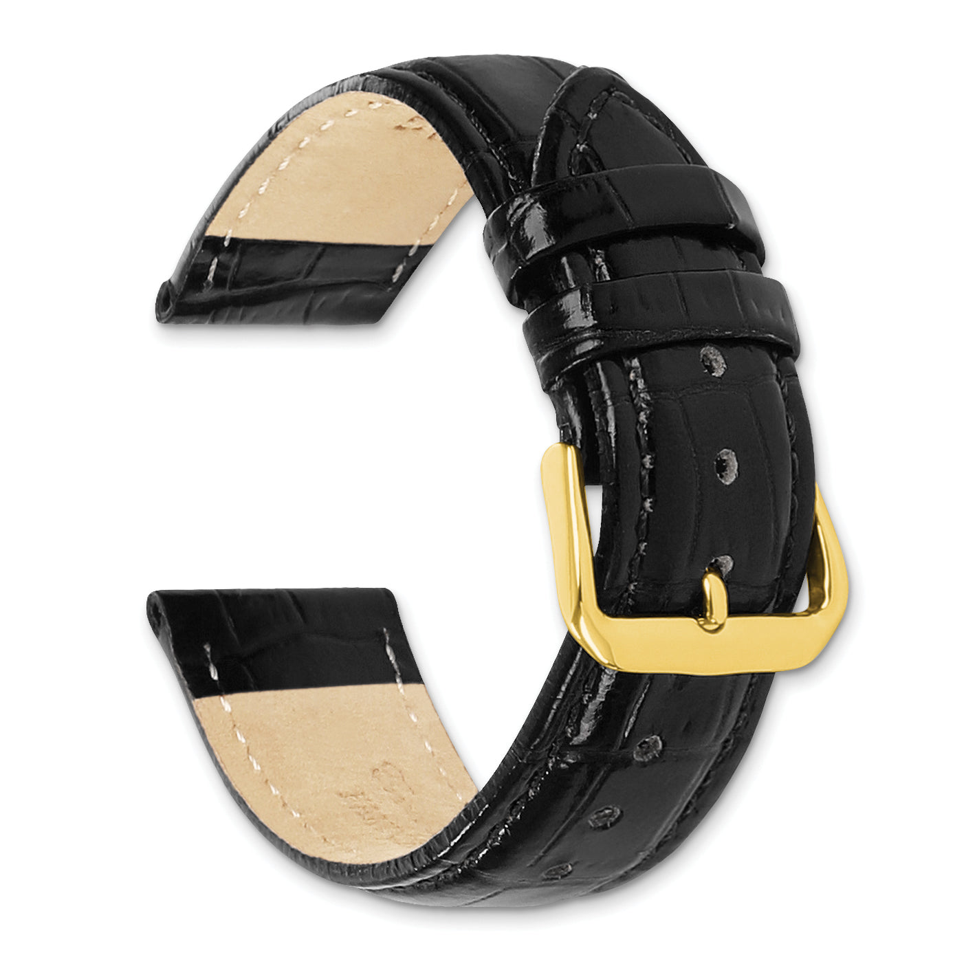 22mm Long Black Crocodile Grain Chronograph Leather with Gold-tone Buckle 8.5 inch Watch Band