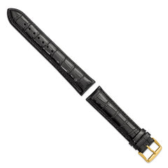 22mm Long Black Crocodile Grain Chronograph Leather with Gold-tone Buckle 8.5 inch Watch Band