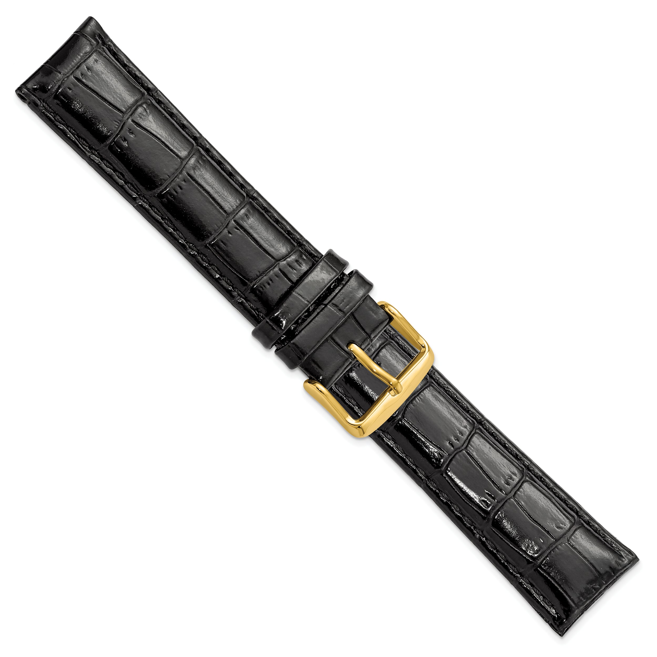 22mm Long Black Crocodile Grain Chronograph Leather with Gold-tone Buckle 8.5 inch Watch Band