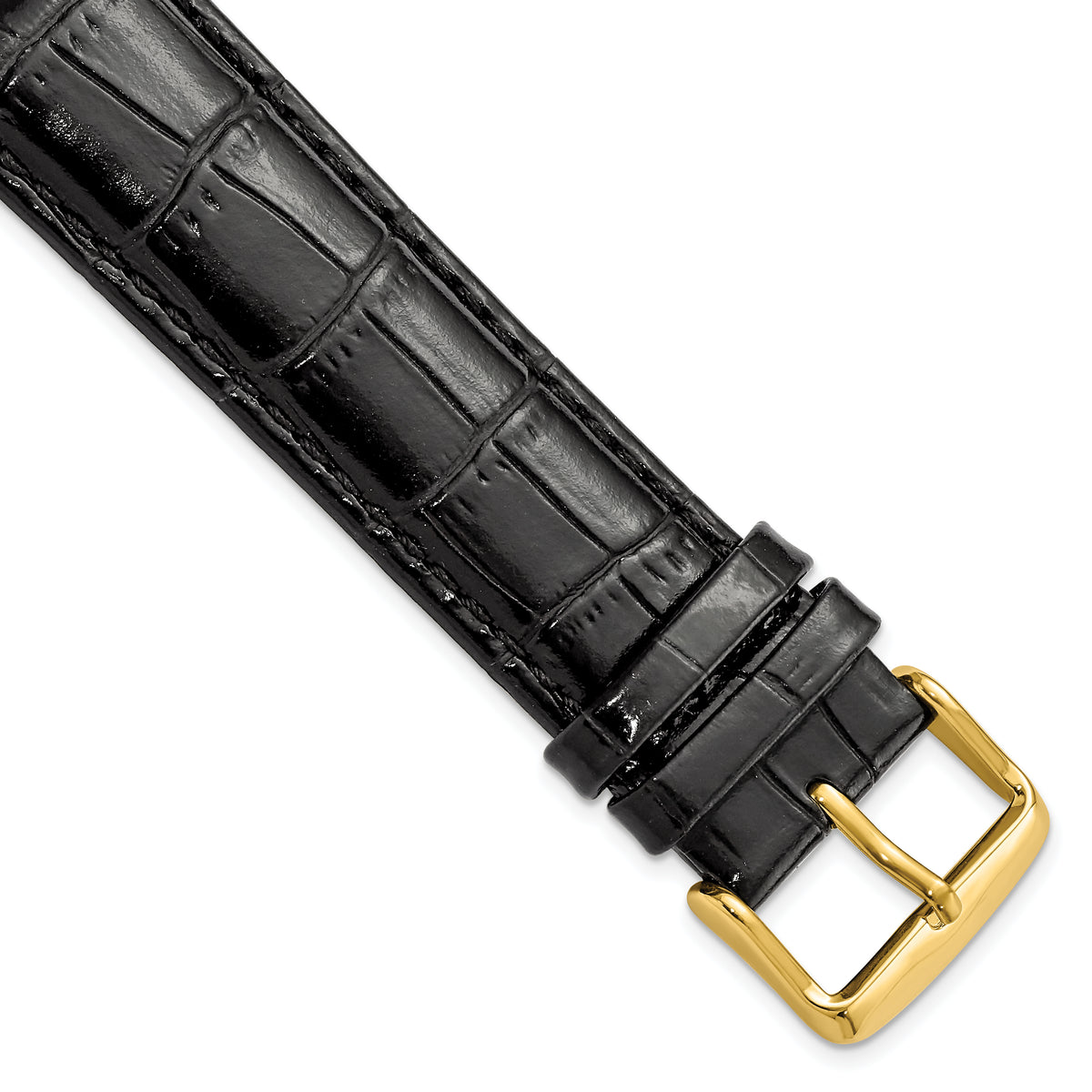 DeBeer 22mm Long Black Crocodile Grain Chronograph Leather with Gold-tone Buckle 8.5 inch Watch Band