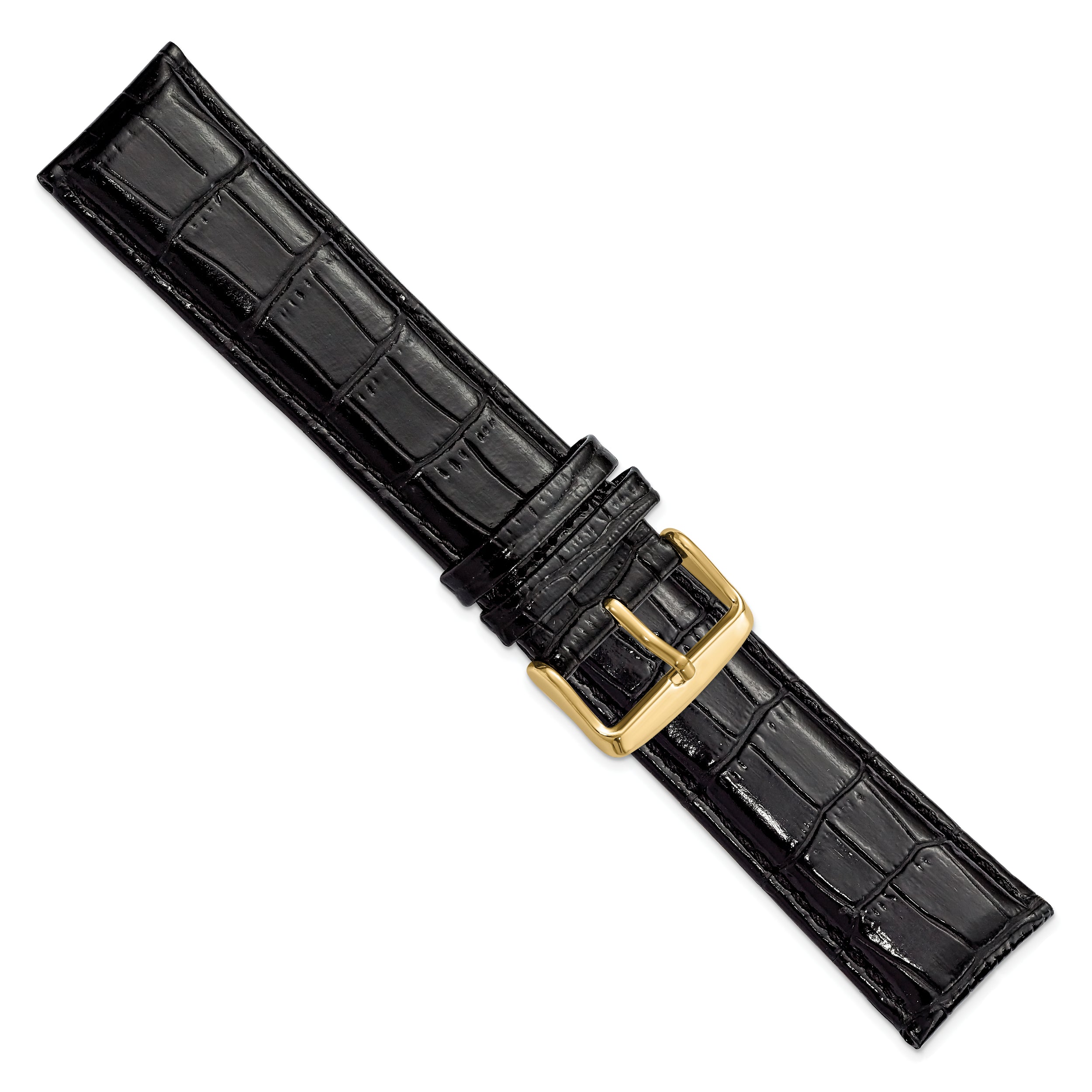 22mm Long Black Crocodile Grain Chronograph Leather with Gold-tone Buckle 8.5 inch Watch Band