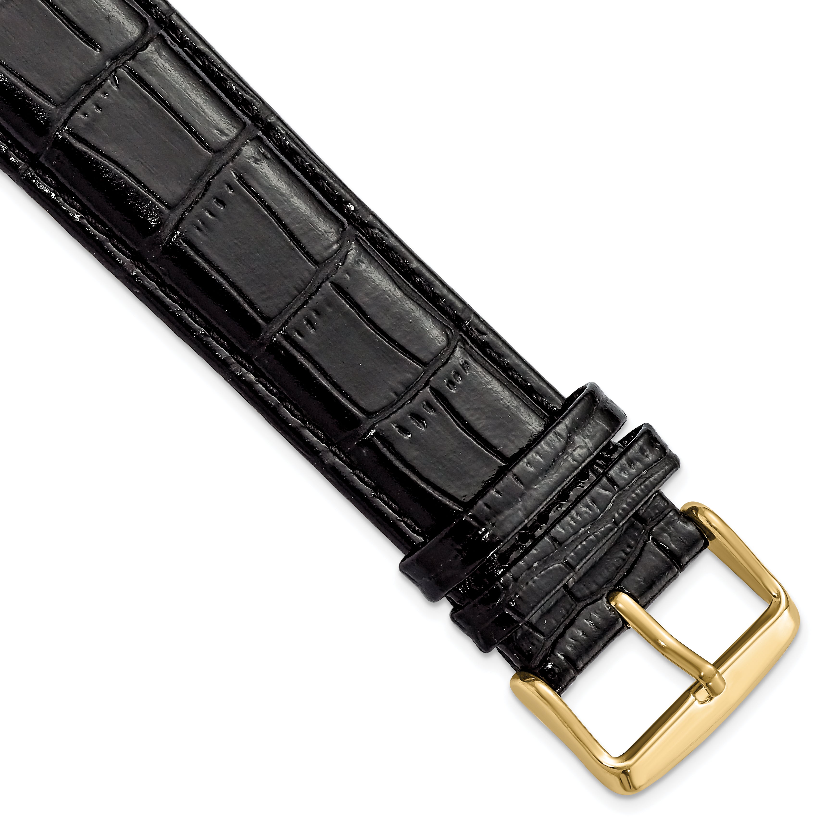 DeBeer 24mm Long Black Crocodile Grain Chronograph Leather with Gold-tone Buckle 8.5 inch Watch Band