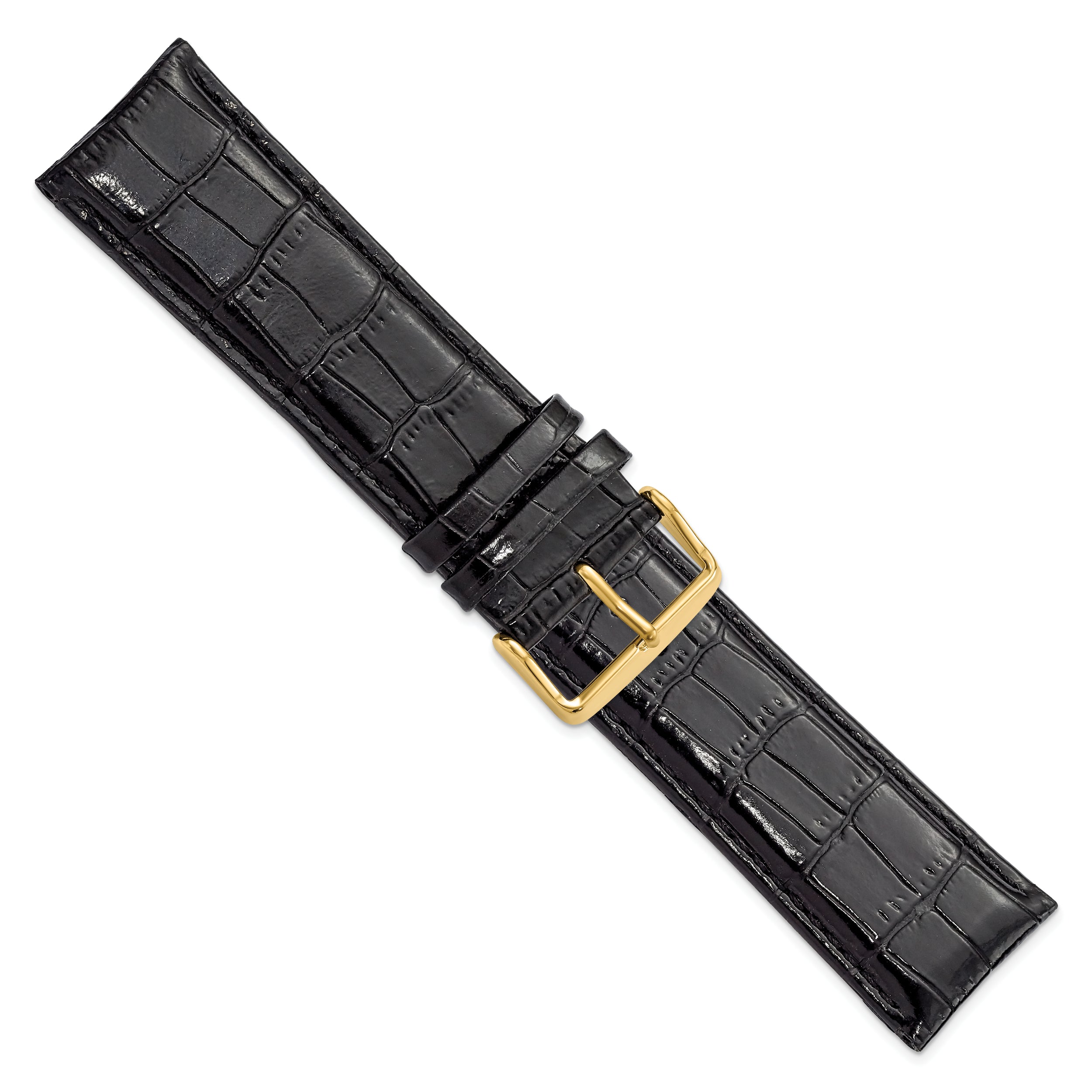 22mm Long Black Crocodile Grain Chronograph Leather with Gold-tone Buckle 8.5 inch Watch Band