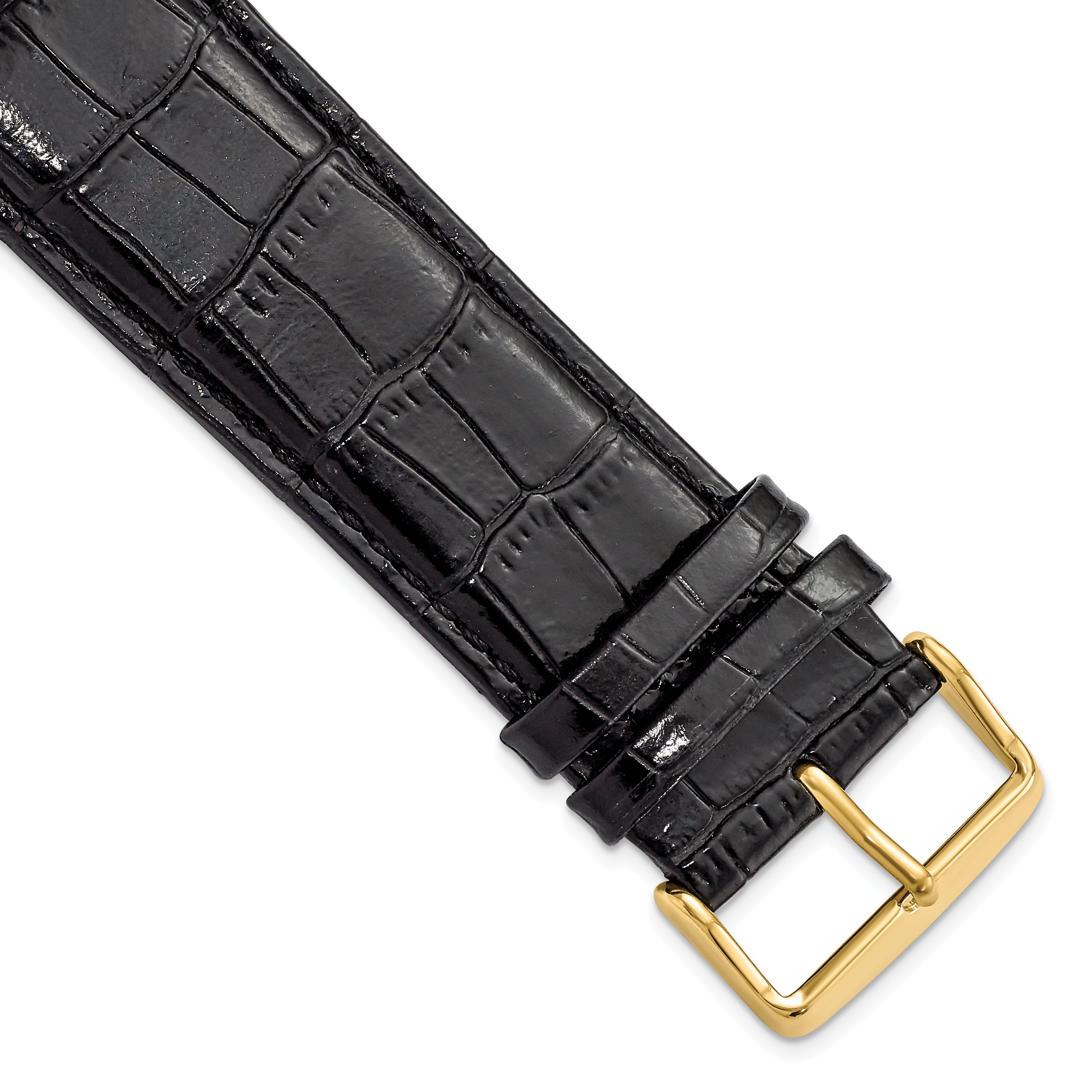 DeBeer 28mm Long Black Crocodile Grain Chronograph Leather with Gold-tone Buckle 8.5 inch Watch Band