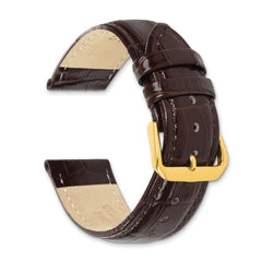 22mm Long Dark Brown Crocodile Grain Chronograph Leather with Gold-tone Buckle 8.5 inch Watch Band