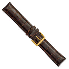 22mm Long Dark Brown Crocodile Grain Chronograph Leather with Gold-tone Buckle 8.5 inch Watch Band